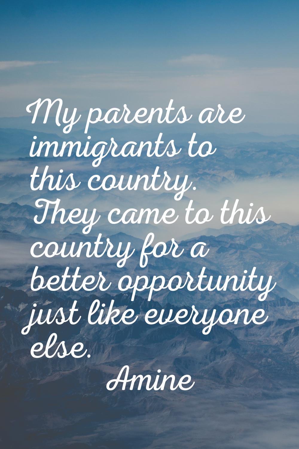 My parents are immigrants to this country. They came to this country for a better opportunity just 