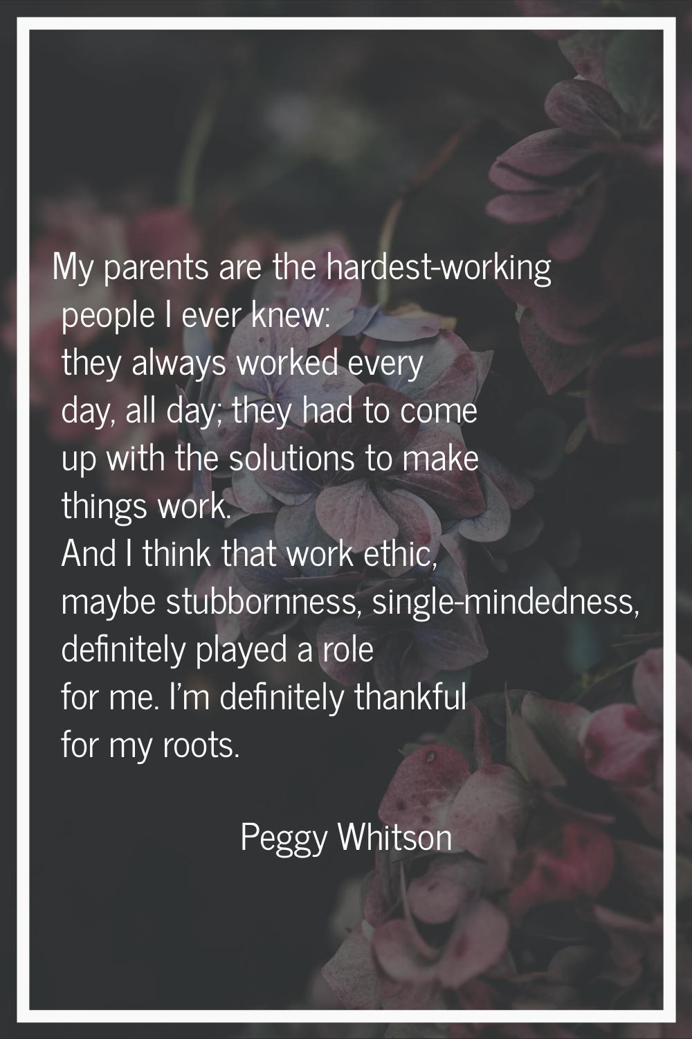 My parents are the hardest-working people I ever knew: they always worked every day, all day; they 