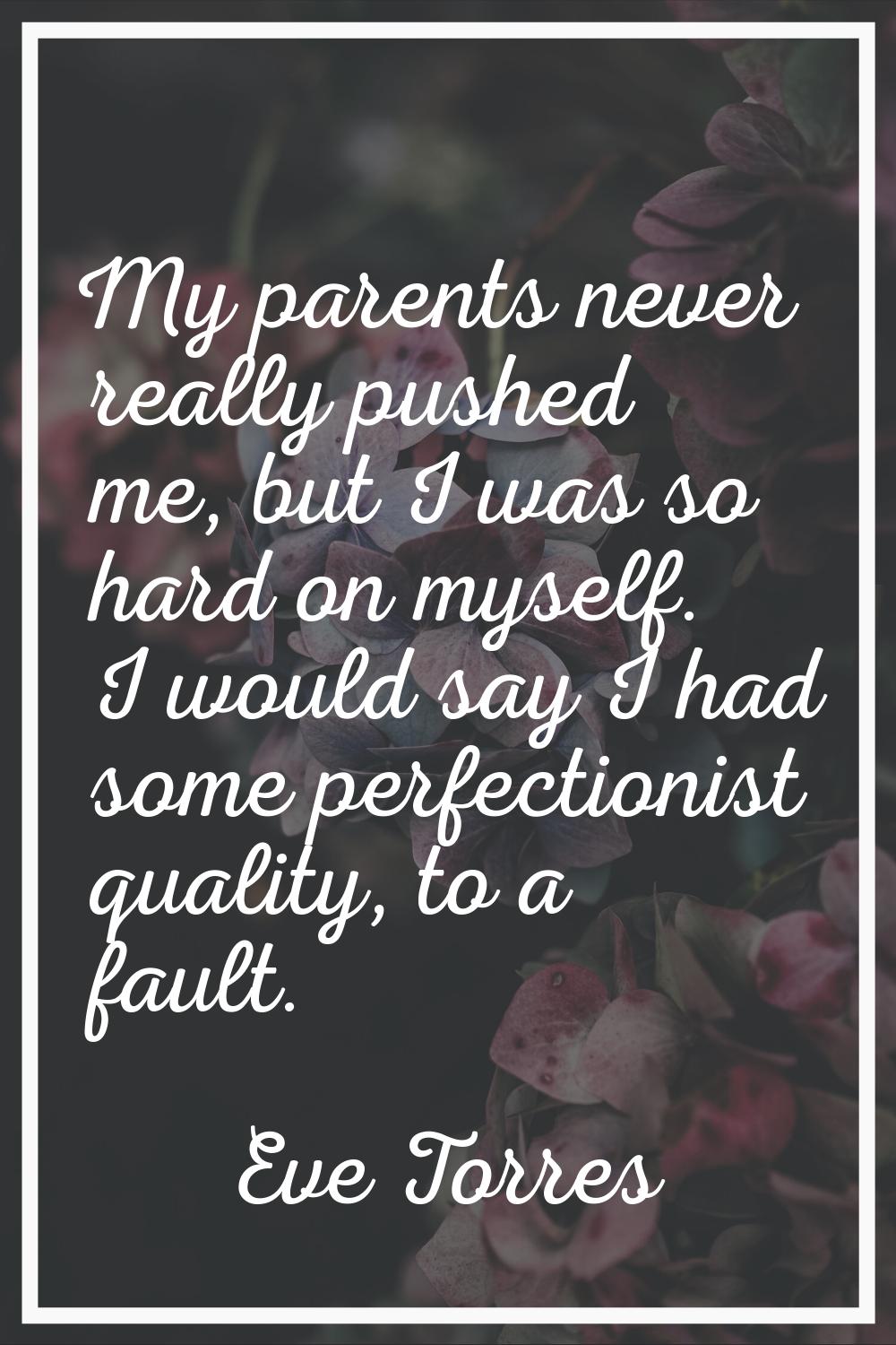 My parents never really pushed me, but I was so hard on myself. I would say I had some perfectionis