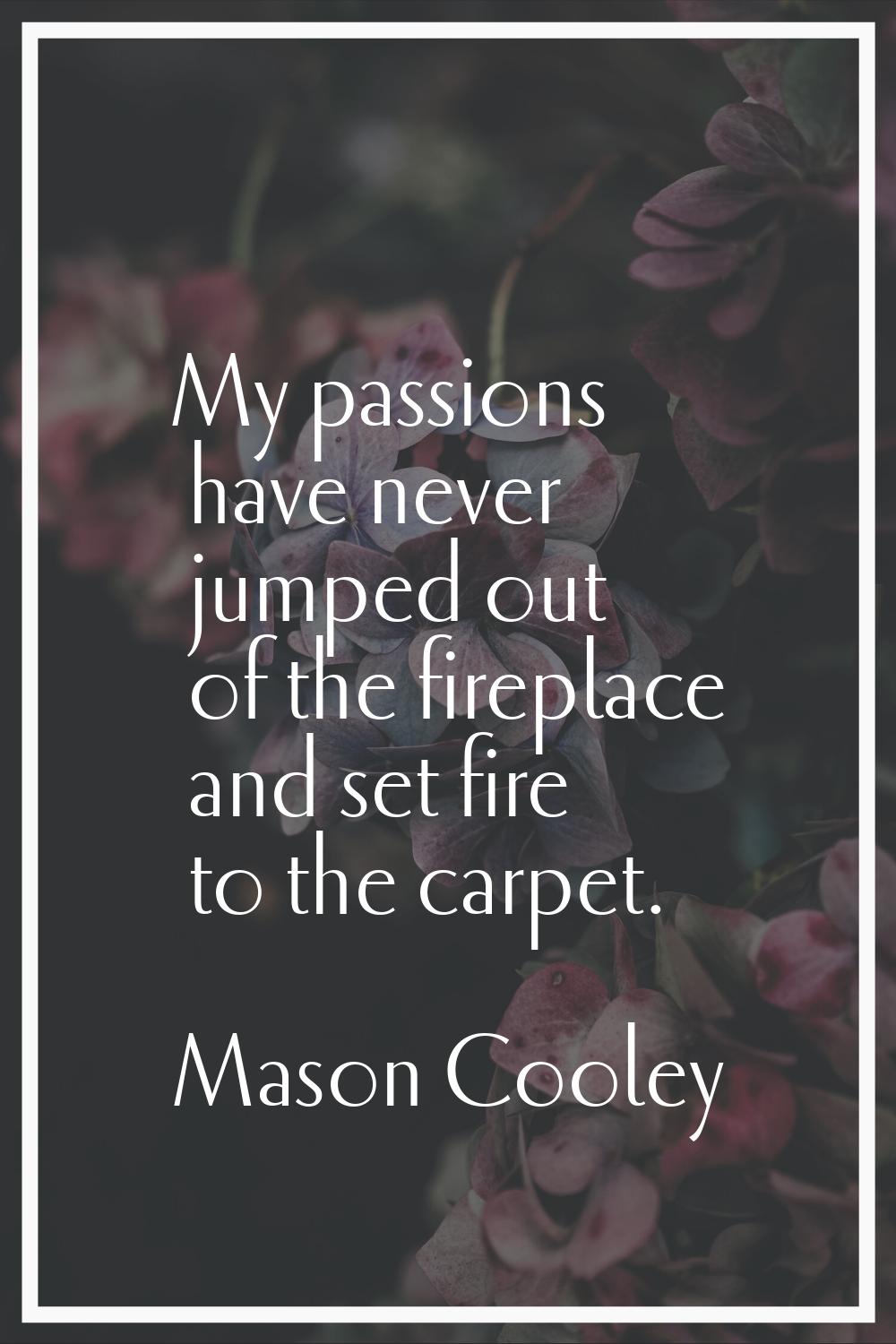 My passions have never jumped out of the fireplace and set fire to the carpet.