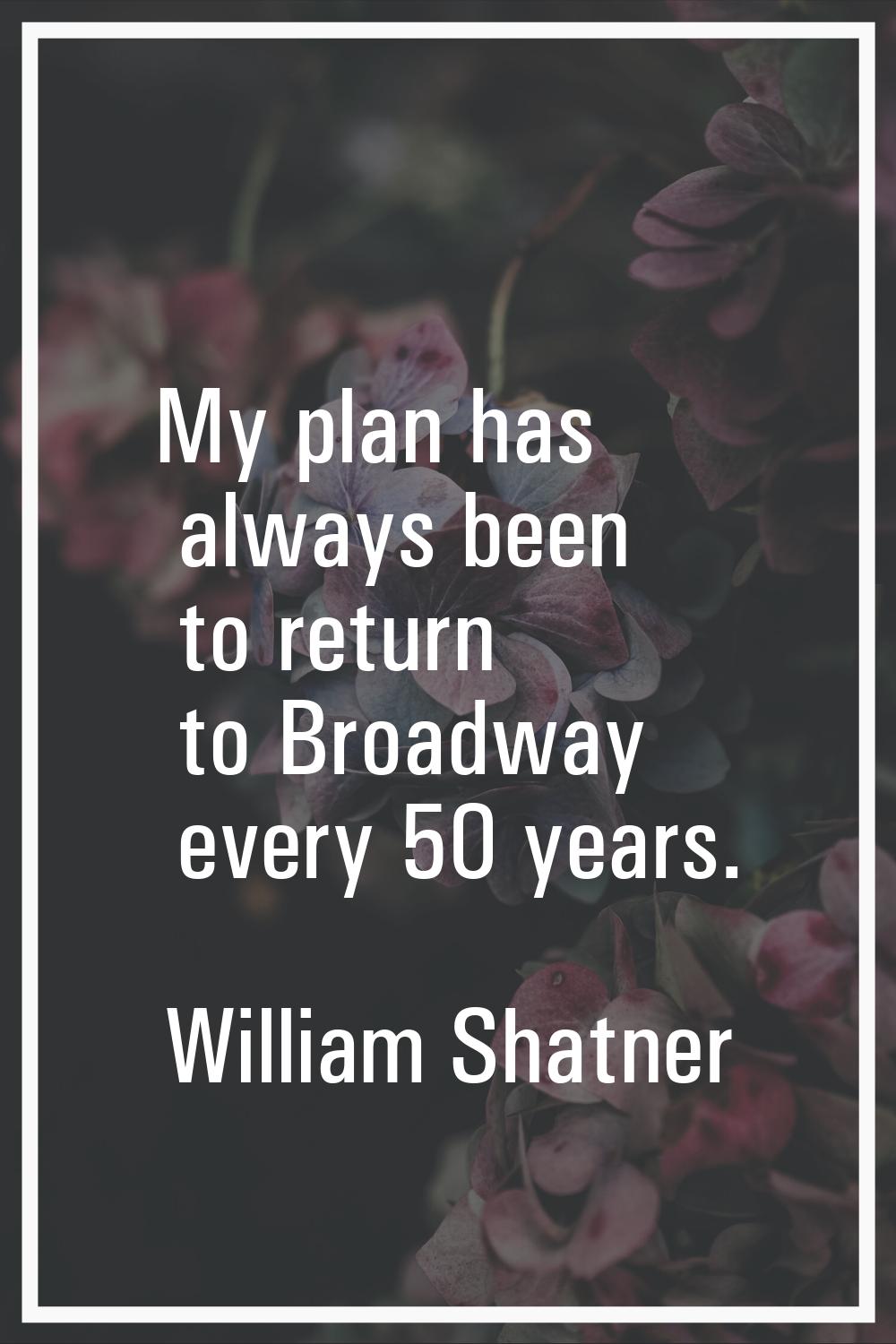My plan has always been to return to Broadway every 50 years.