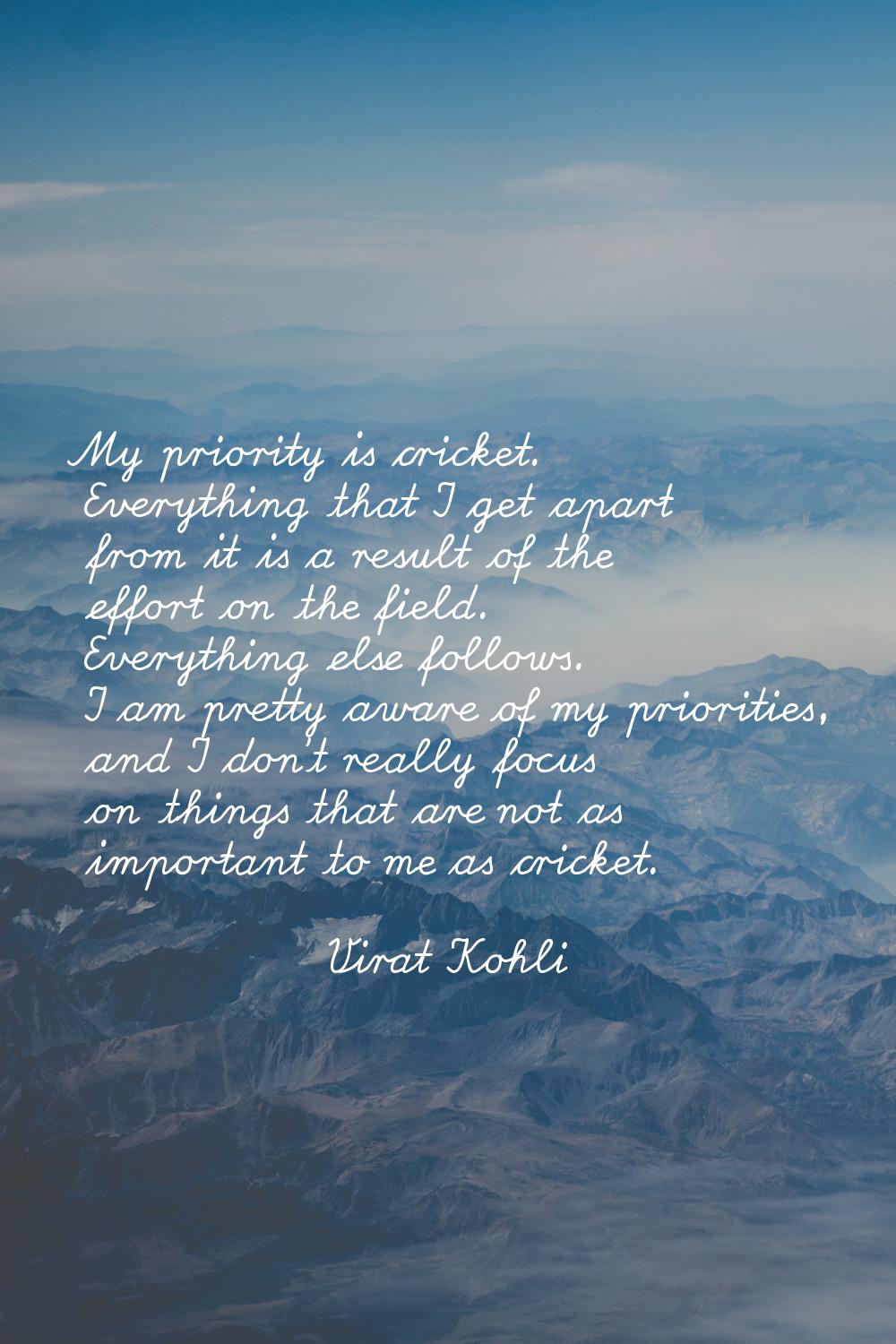 My priority is cricket. Everything that I get apart from it is a result of the effort on the field.