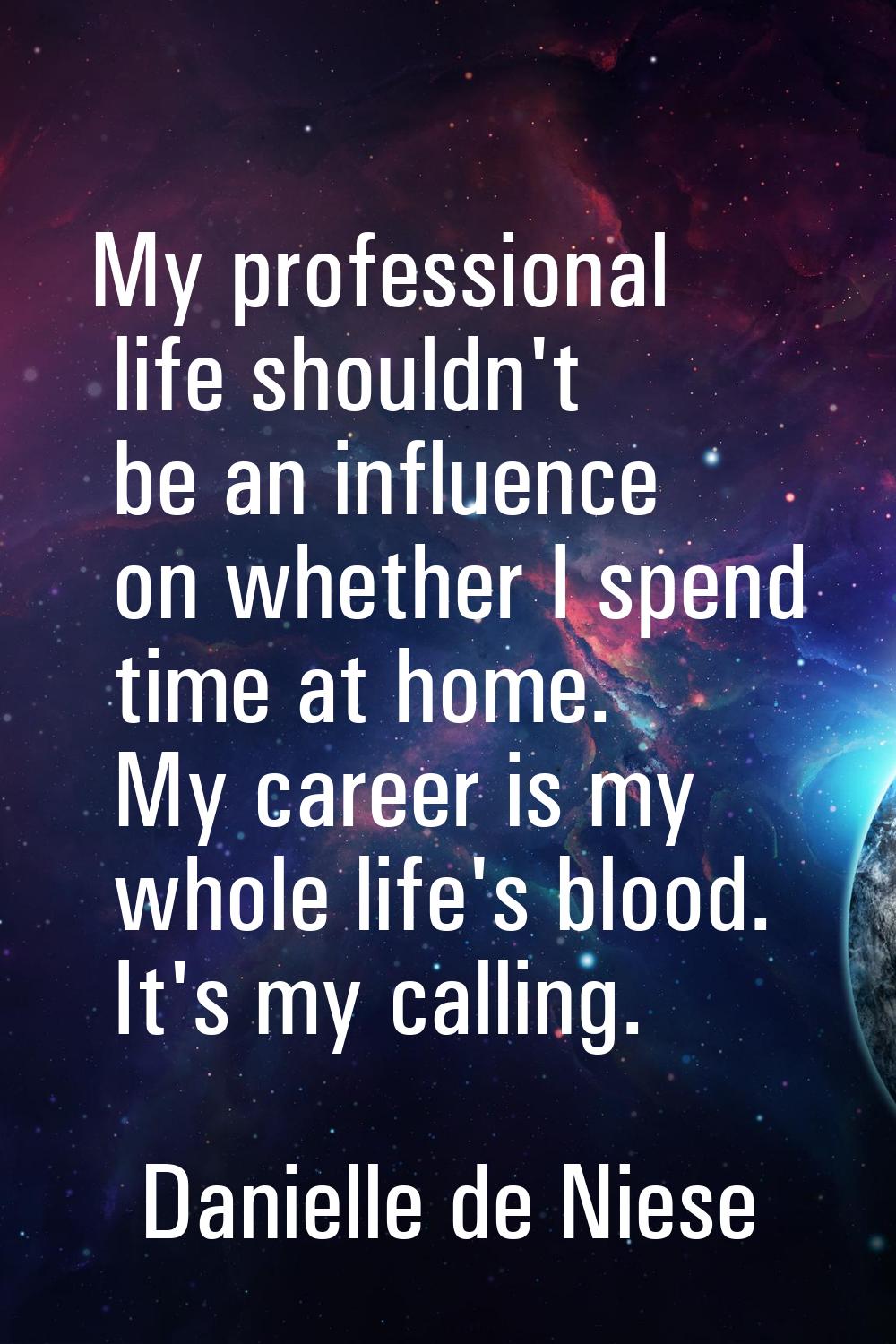 My professional life shouldn't be an influence on whether I spend time at home. My career is my who