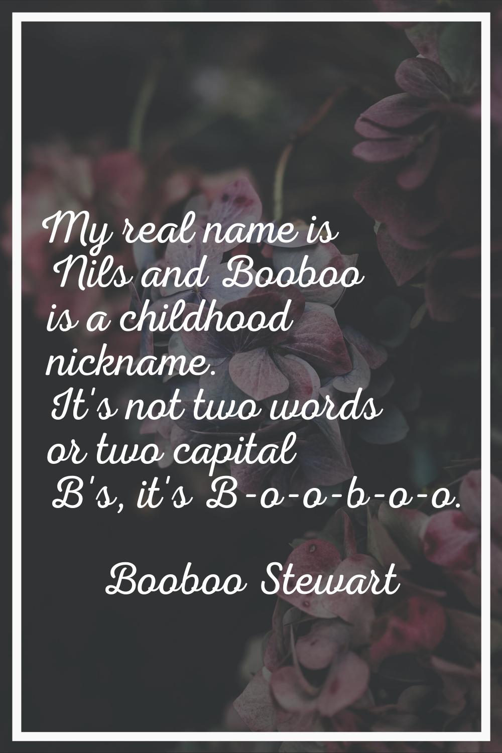 My real name is Nils and Booboo is a childhood nickname. It's not two words or two capital B's, it'