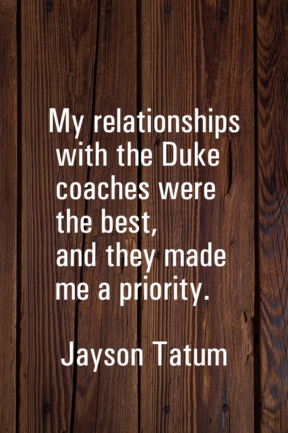 My relationships with the Duke coaches were the best, and they made me a priority.