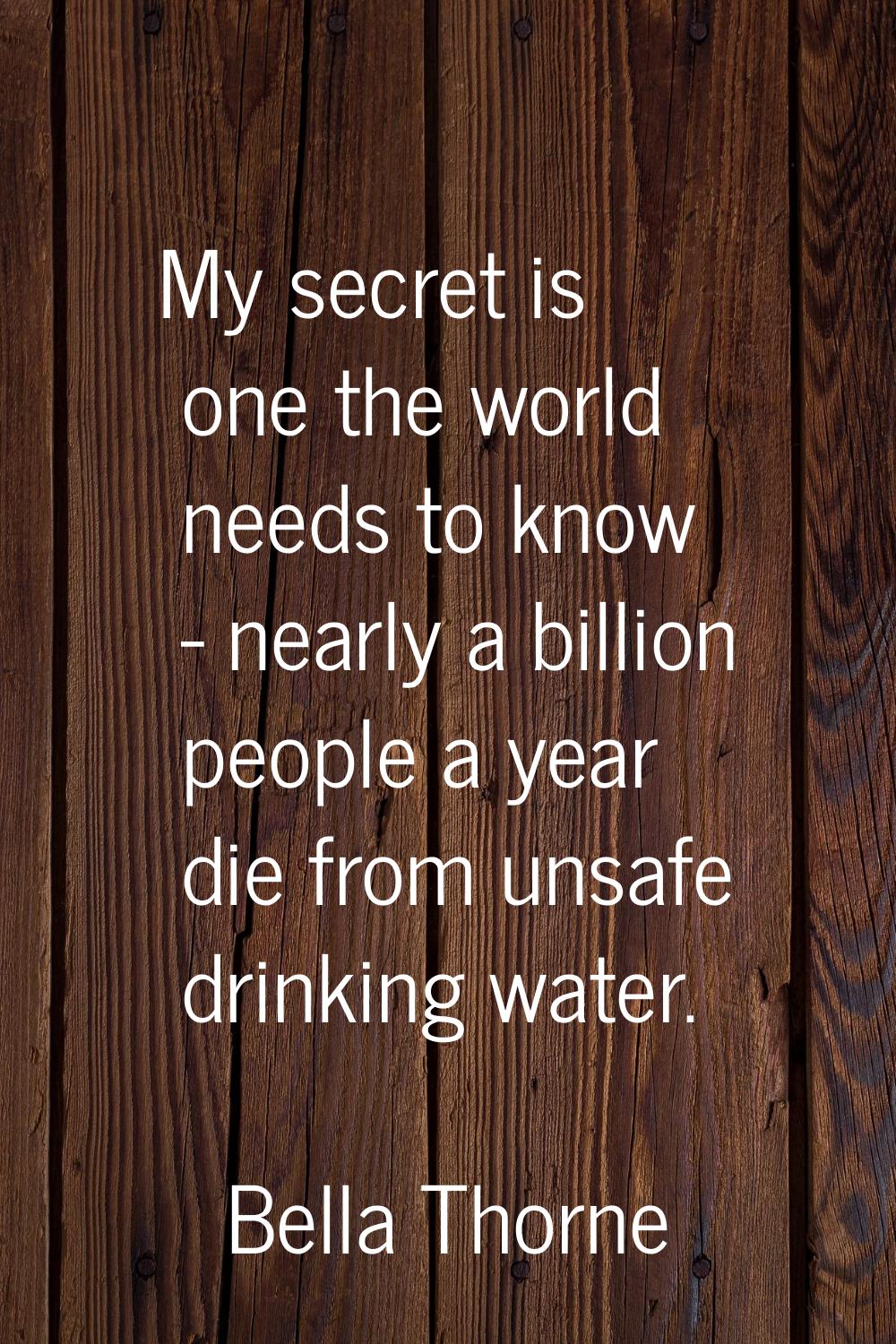 My secret is one the world needs to know - nearly a billion people a year die from unsafe drinking 