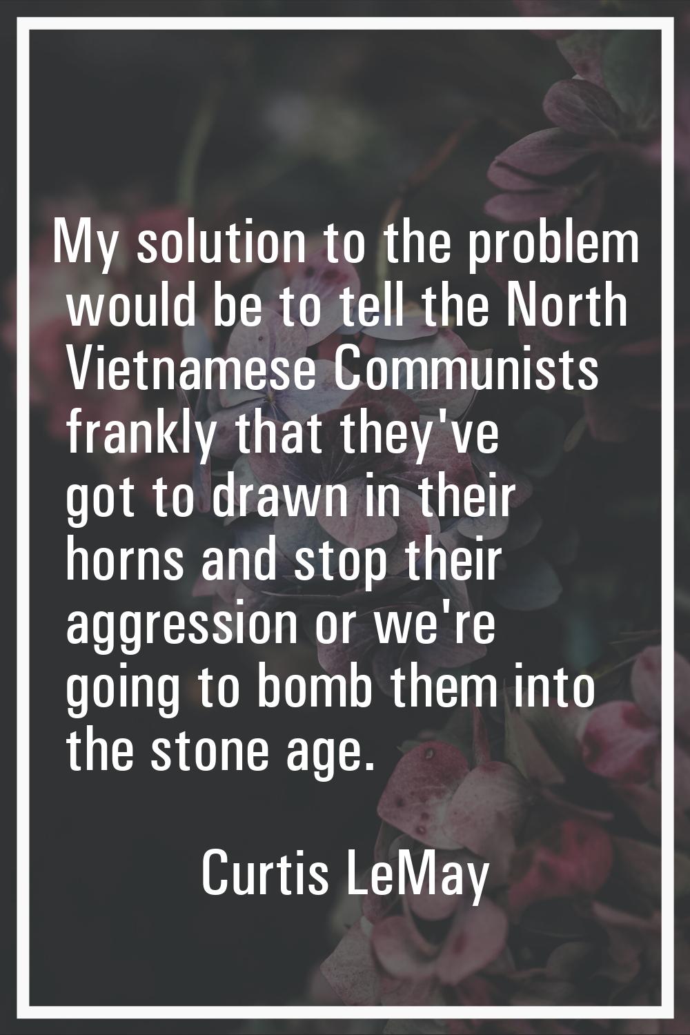 My solution to the problem would be to tell the North Vietnamese Communists frankly that they've go