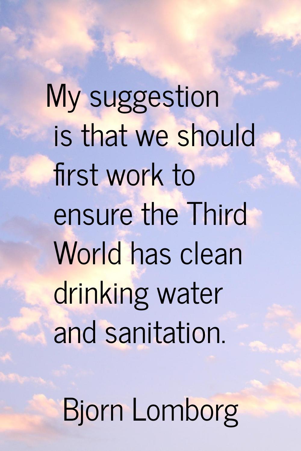 My suggestion is that we should first work to ensure the Third World has clean drinking water and s