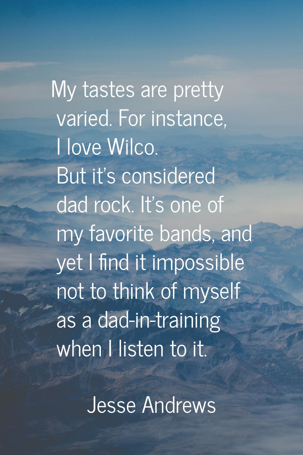 My tastes are pretty varied. For instance, I love Wilco. But it's considered dad rock. It's one of 
