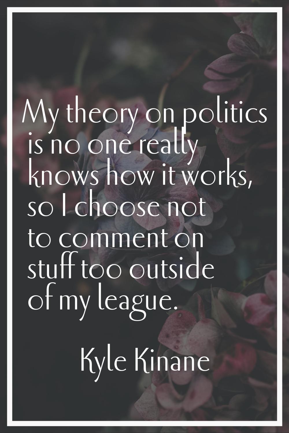 My theory on politics is no one really knows how it works, so I choose not to comment on stuff too 