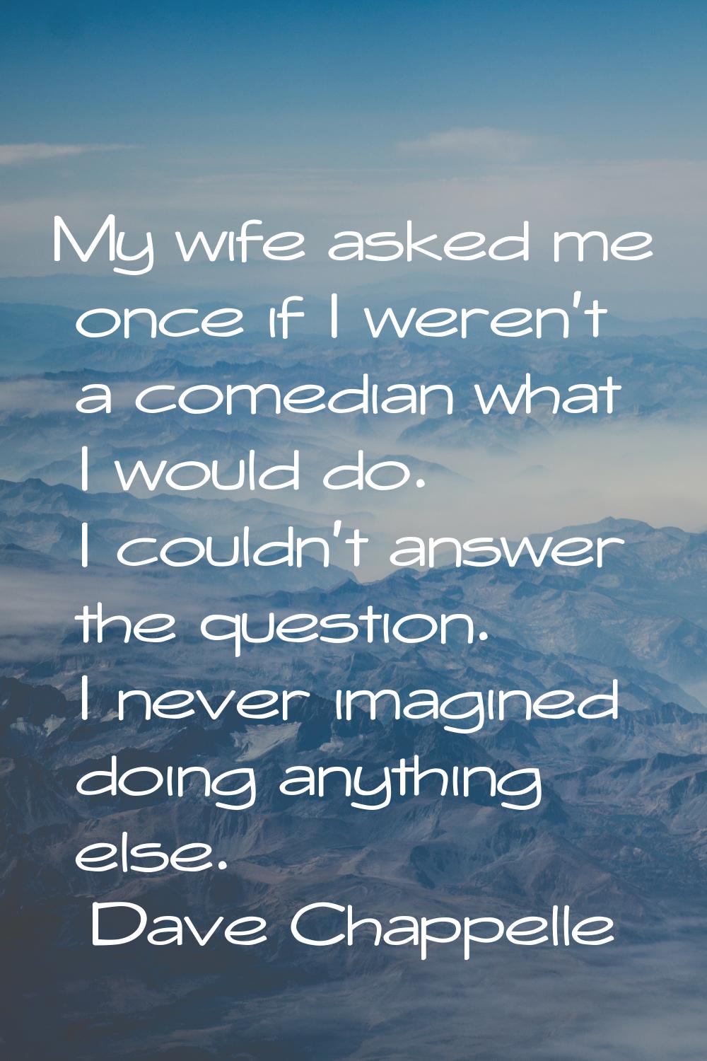 My wife asked me once if I weren't a comedian what I would do. I couldn't answer the question. I ne