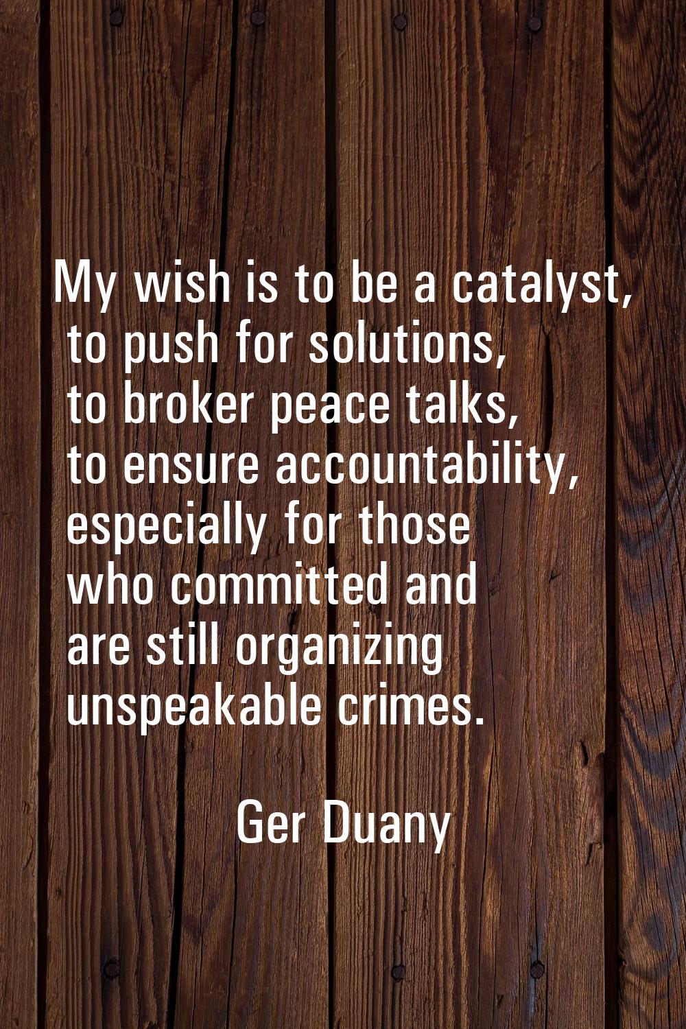 My wish is to be a catalyst, to push for solutions, to broker peace talks, to ensure accountability