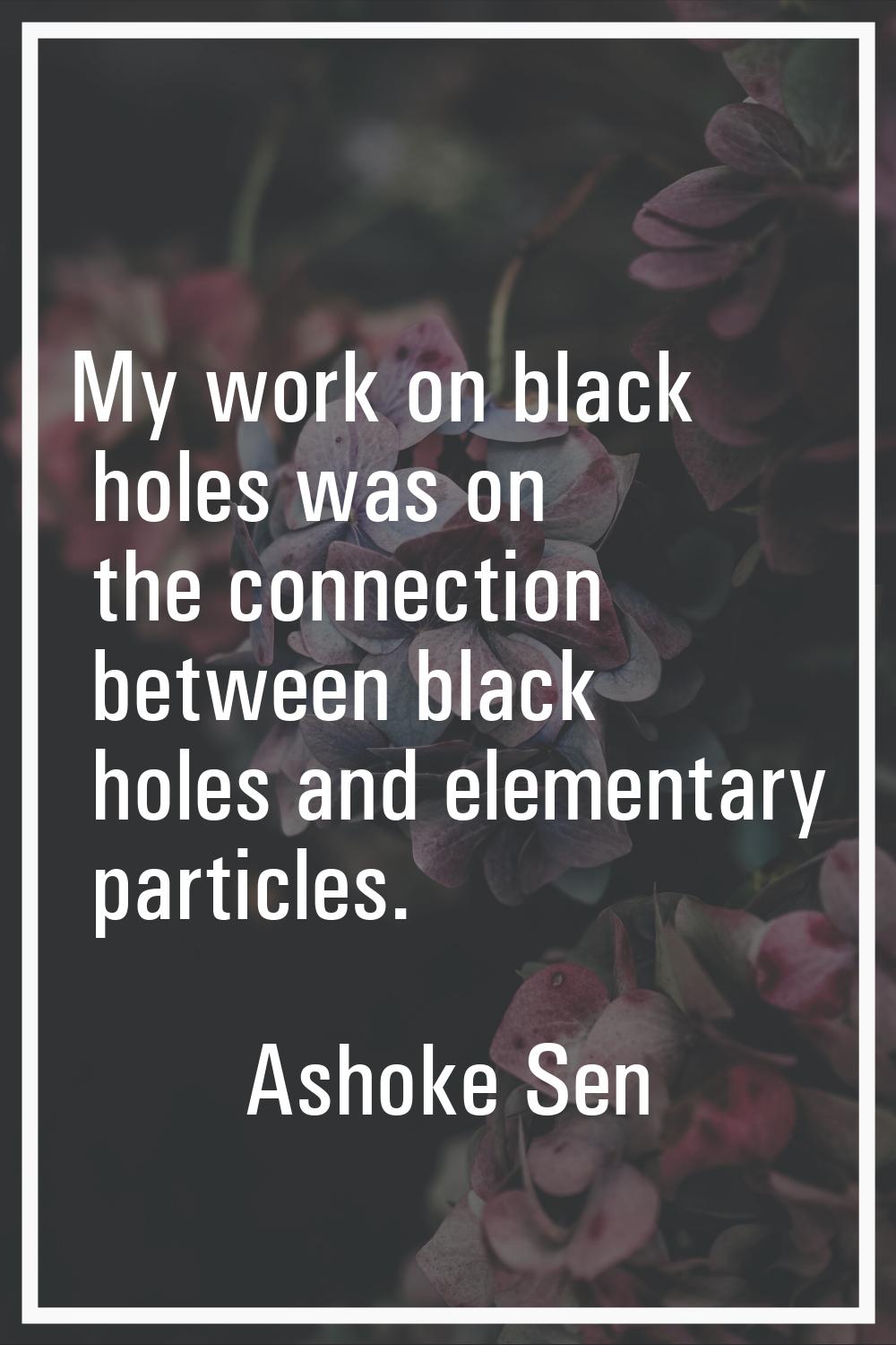 My work on black holes was on the connection between black holes and elementary particles.