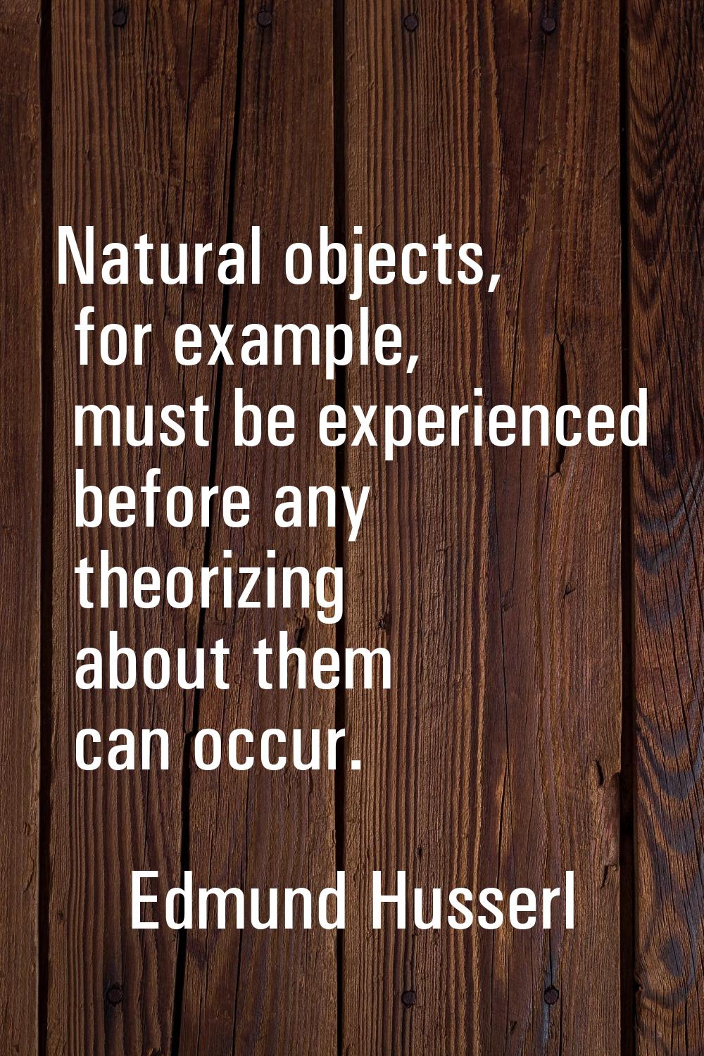 Natural objects, for example, must be experienced before any theorizing about them can occur.