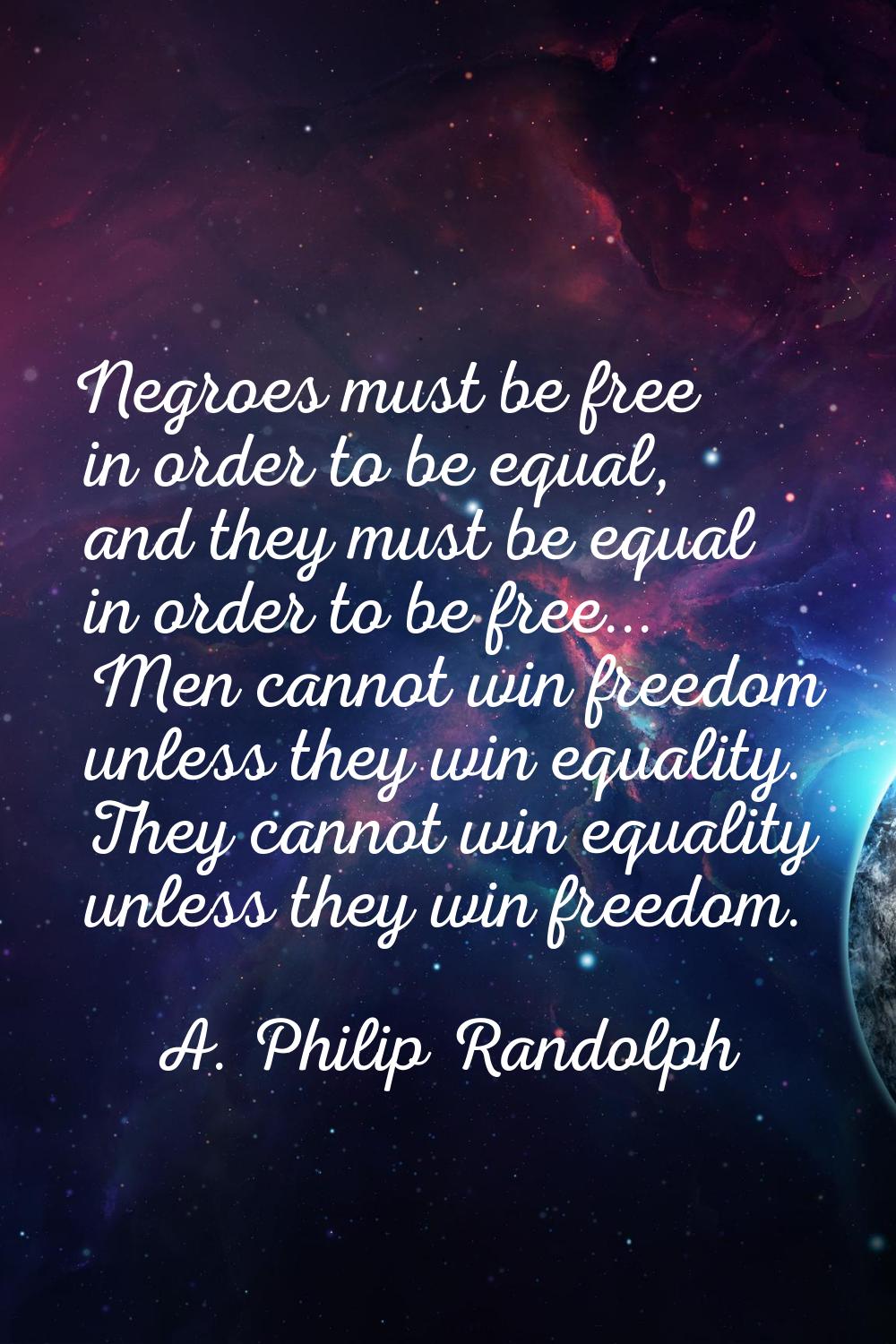 Negroes must be free in order to be equal, and they must be equal in order to be free... Men cannot
