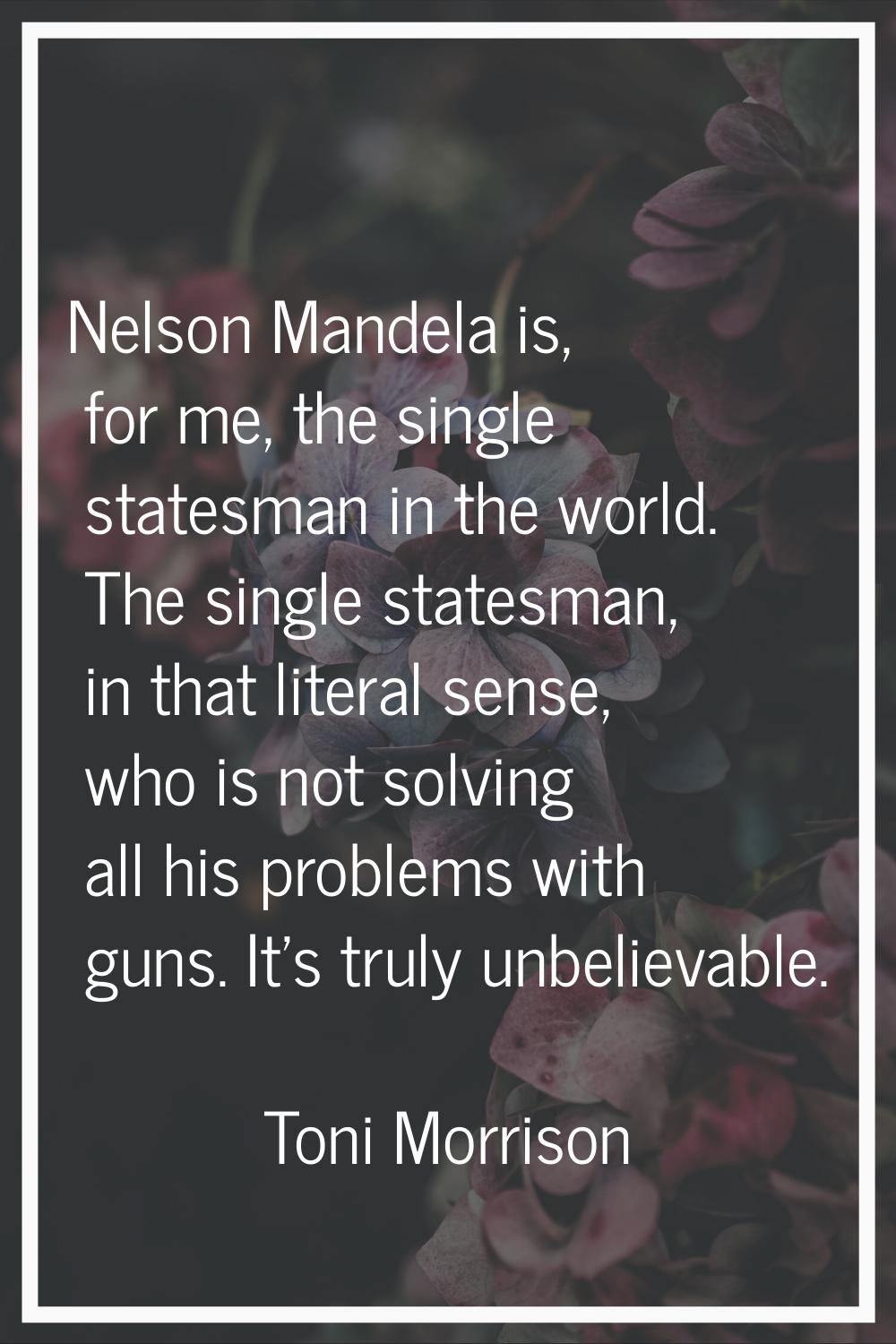 Nelson Mandela is, for me, the single statesman in the world. The single statesman, in that literal