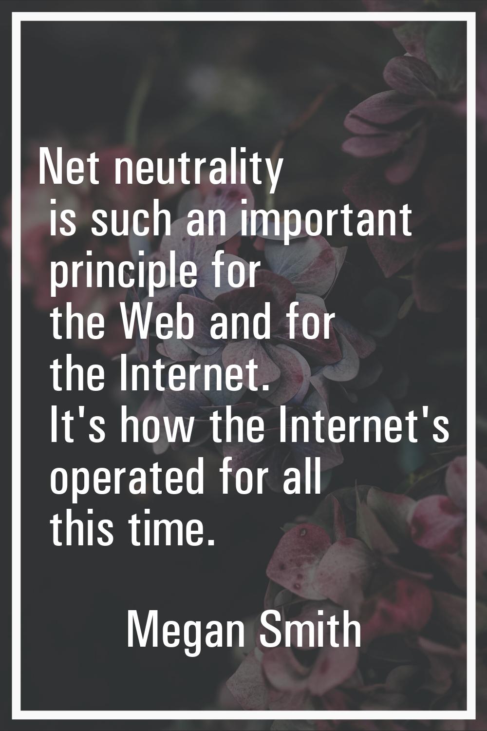 Net neutrality is such an important principle for the Web and for the Internet. It's how the Intern