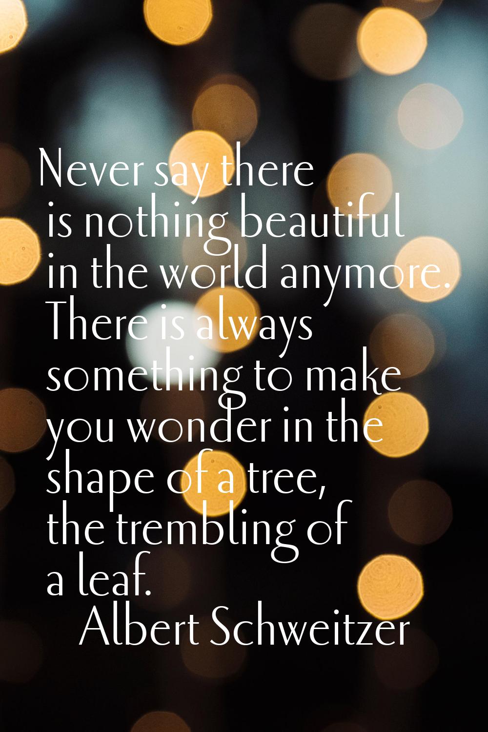 Never say there is nothing beautiful in the world anymore. There is always something to make you wo