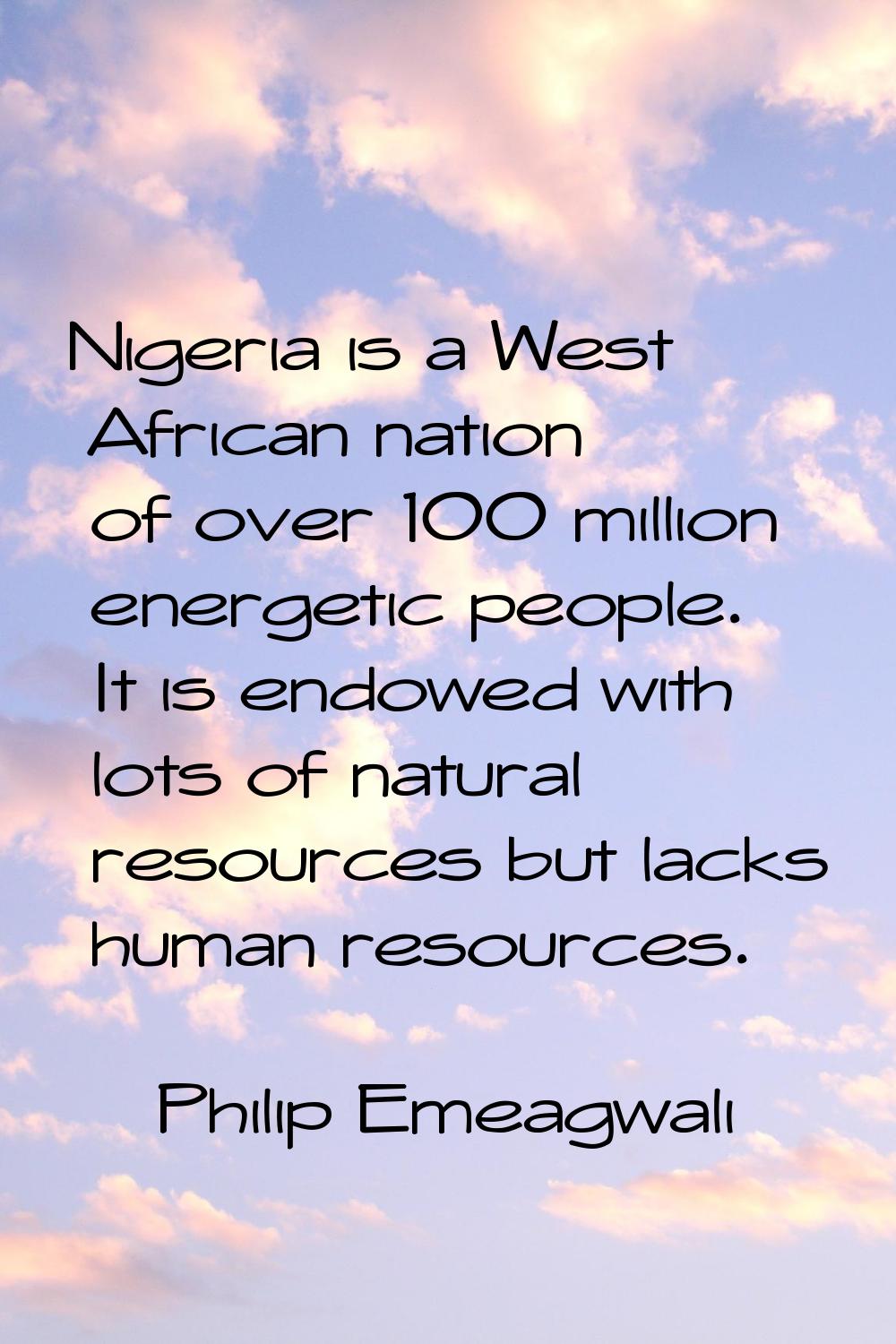 Nigeria is a West African nation of over 100 million energetic people. It is endowed with lots of n