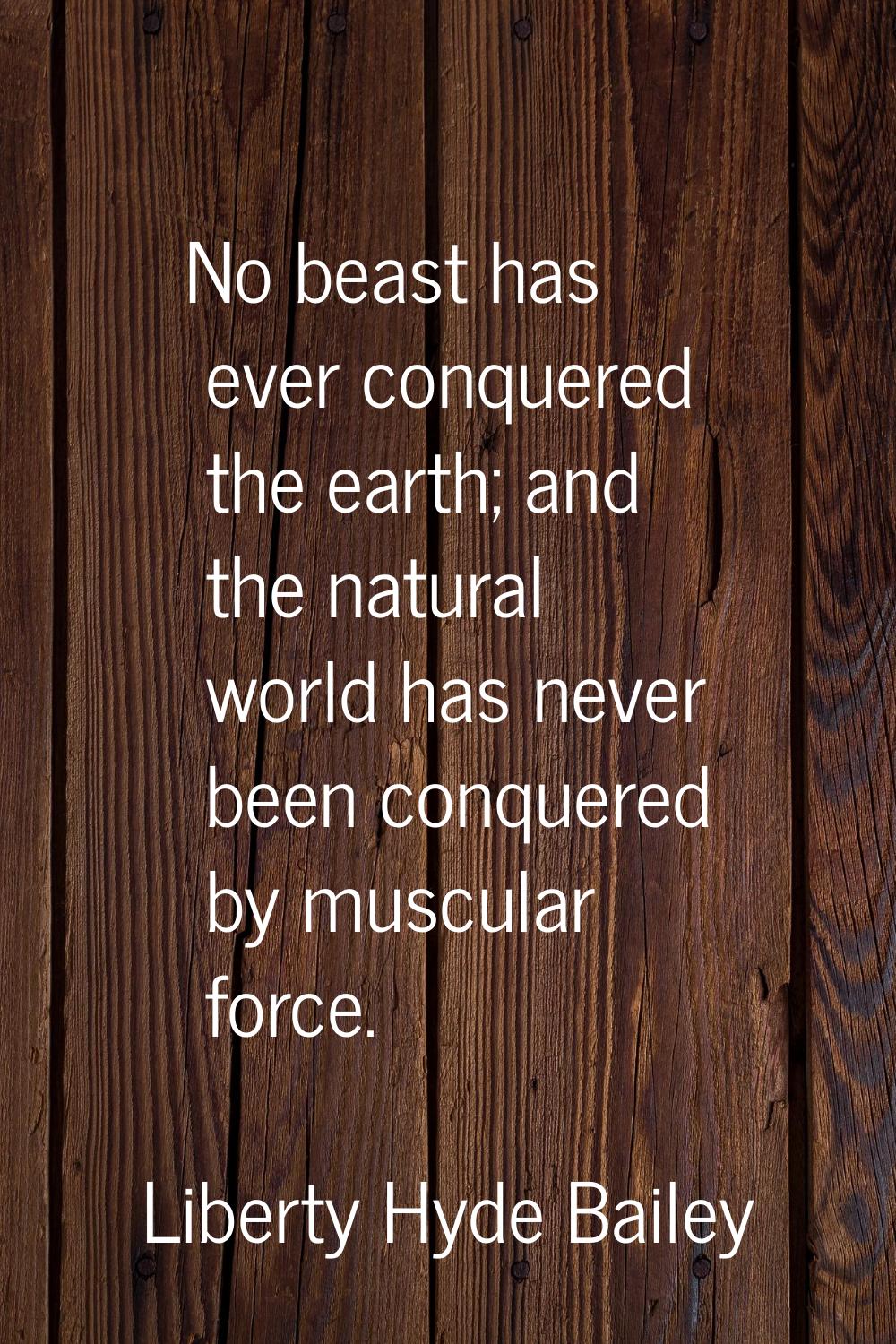 No beast has ever conquered the earth; and the natural world has never been conquered by muscular f