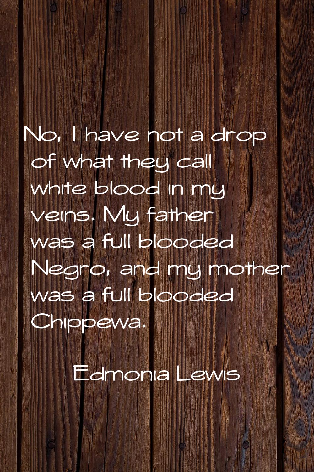 No, I have not a drop of what they call white blood in my veins. My father was a full blooded Negro