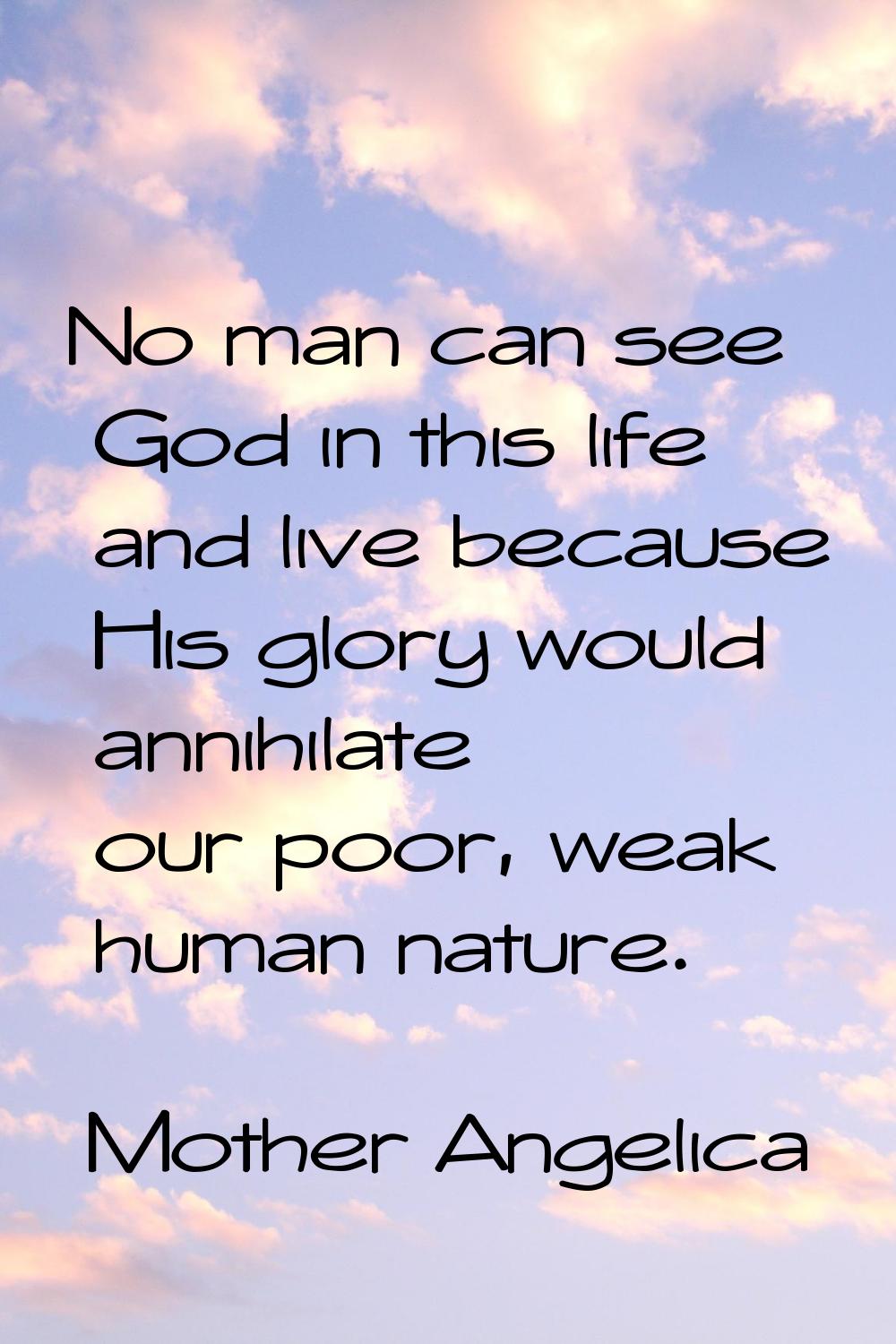 No man can see God in this life and live because His glory would annihilate our poor, weak human na