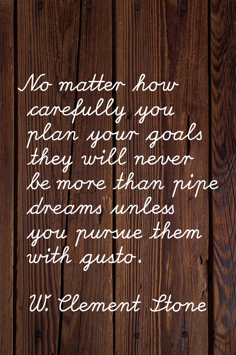No matter how carefully you plan your goals they will never be more than pipe dreams unless you pur