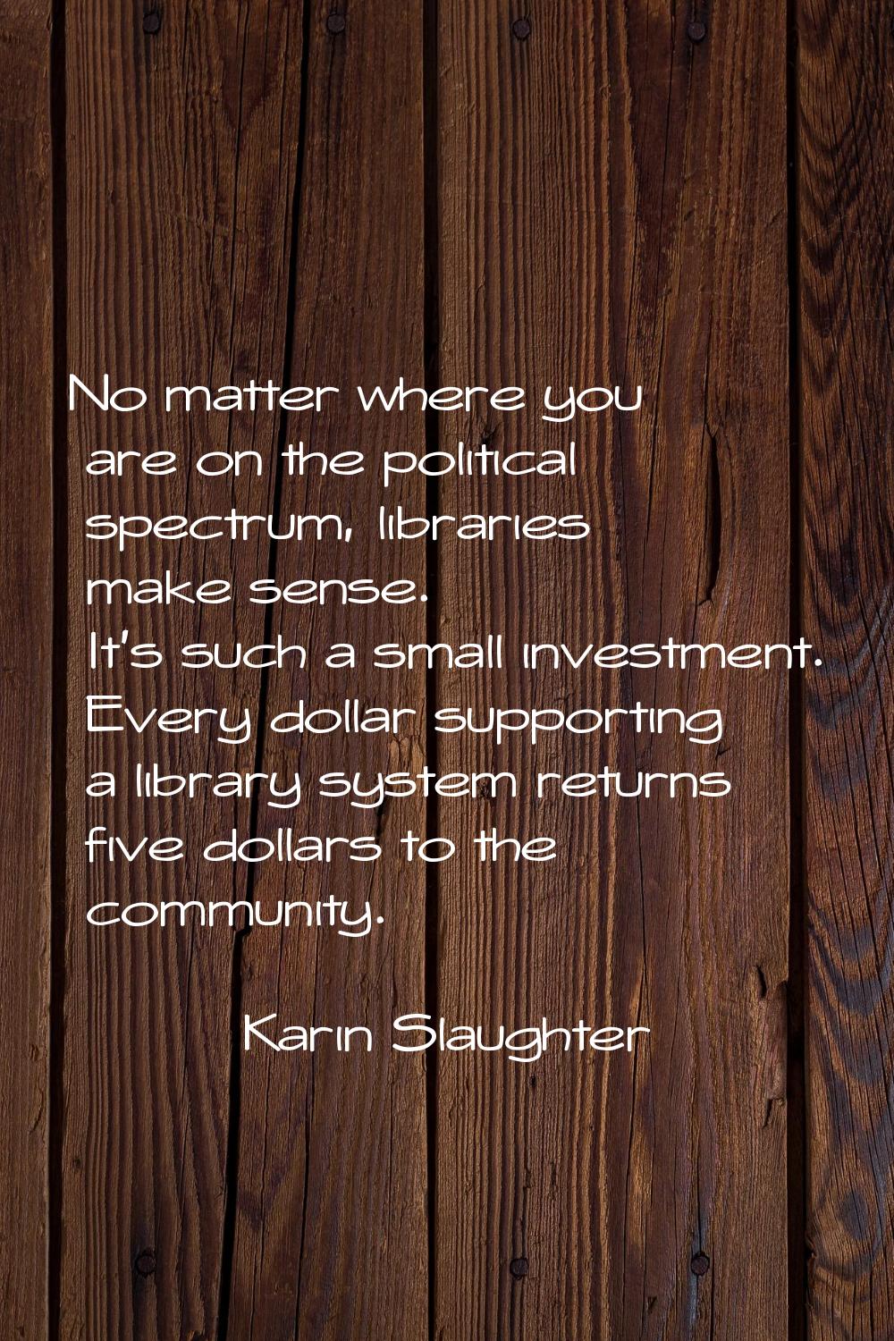 No matter where you are on the political spectrum, libraries make sense. It's such a small investme