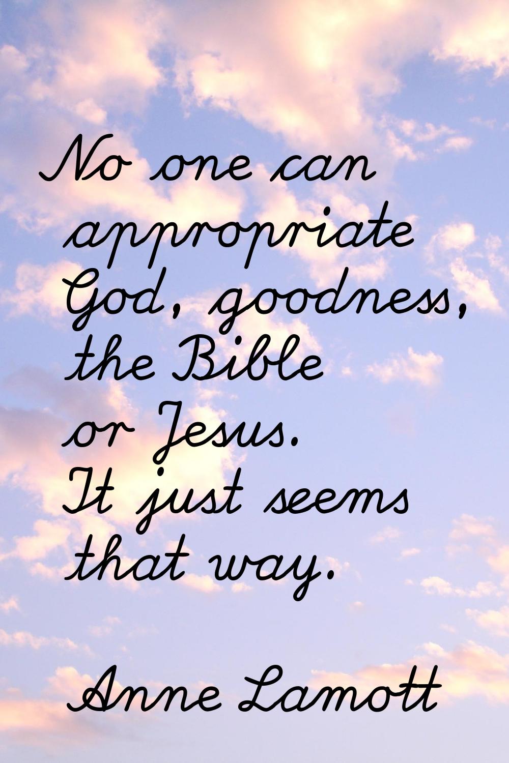 No one can appropriate God, goodness, the Bible or Jesus. It just seems that way.