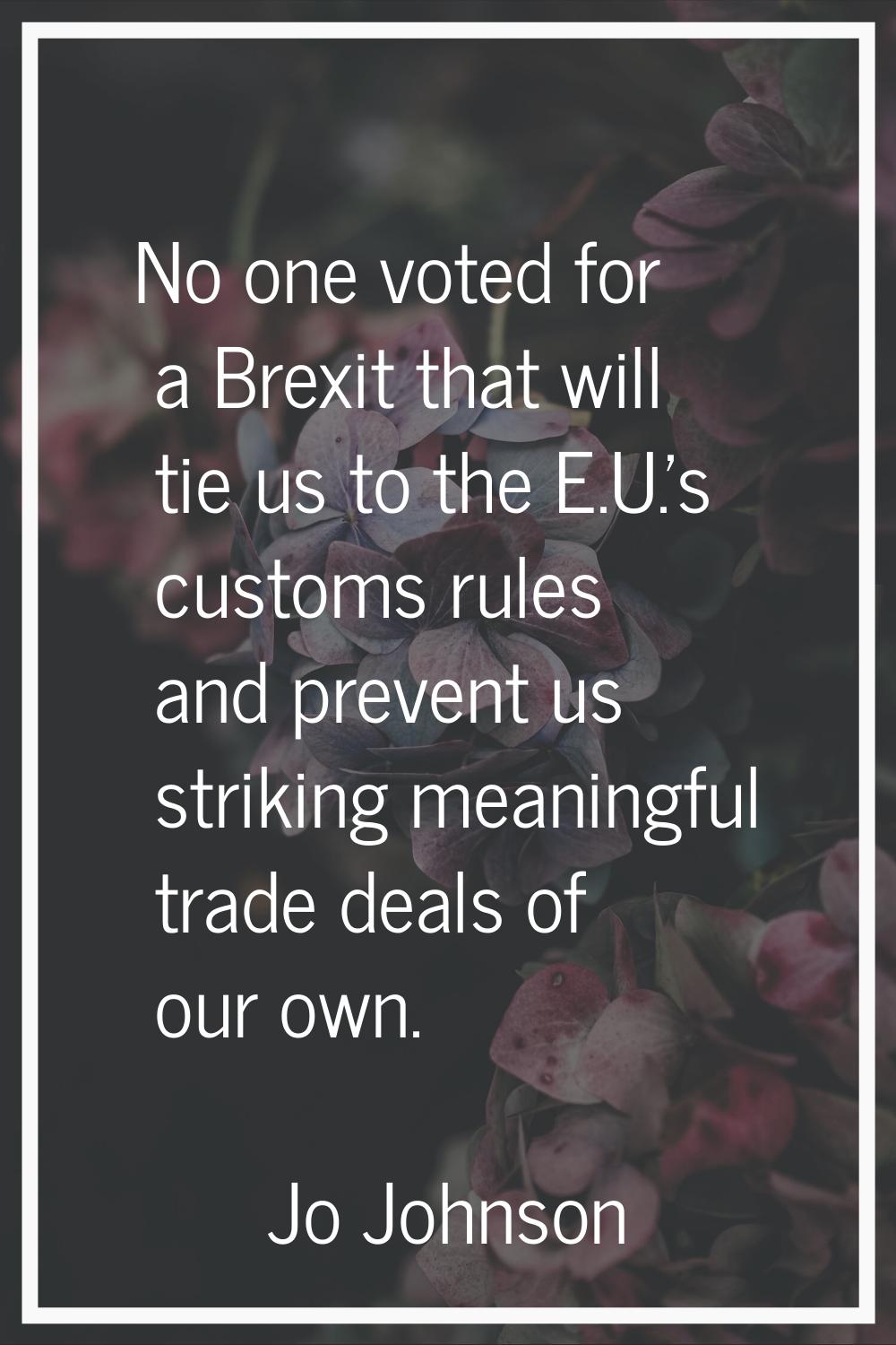 No one voted for a Brexit that will tie us to the E.U.'s customs rules and prevent us striking mean