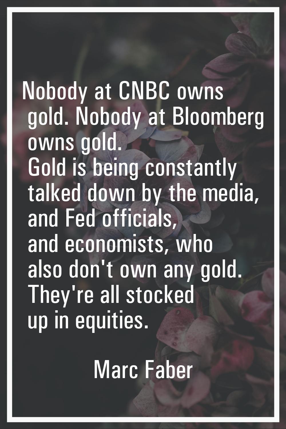 Nobody at CNBC owns gold. Nobody at Bloomberg owns gold. Gold is being constantly talked down by th