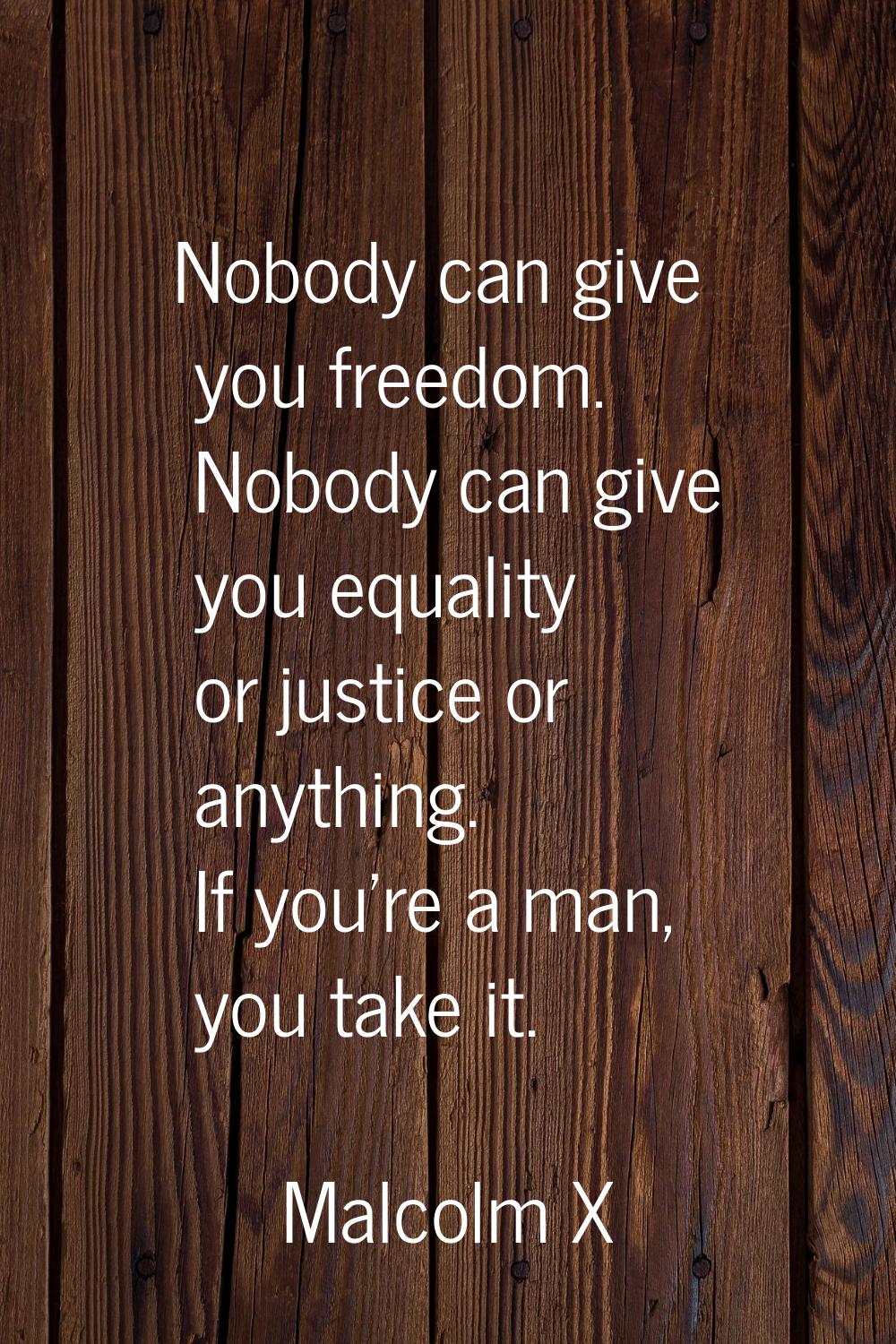 Nobody can give you freedom. Nobody can give you equality or justice or anything. If you're a man, 