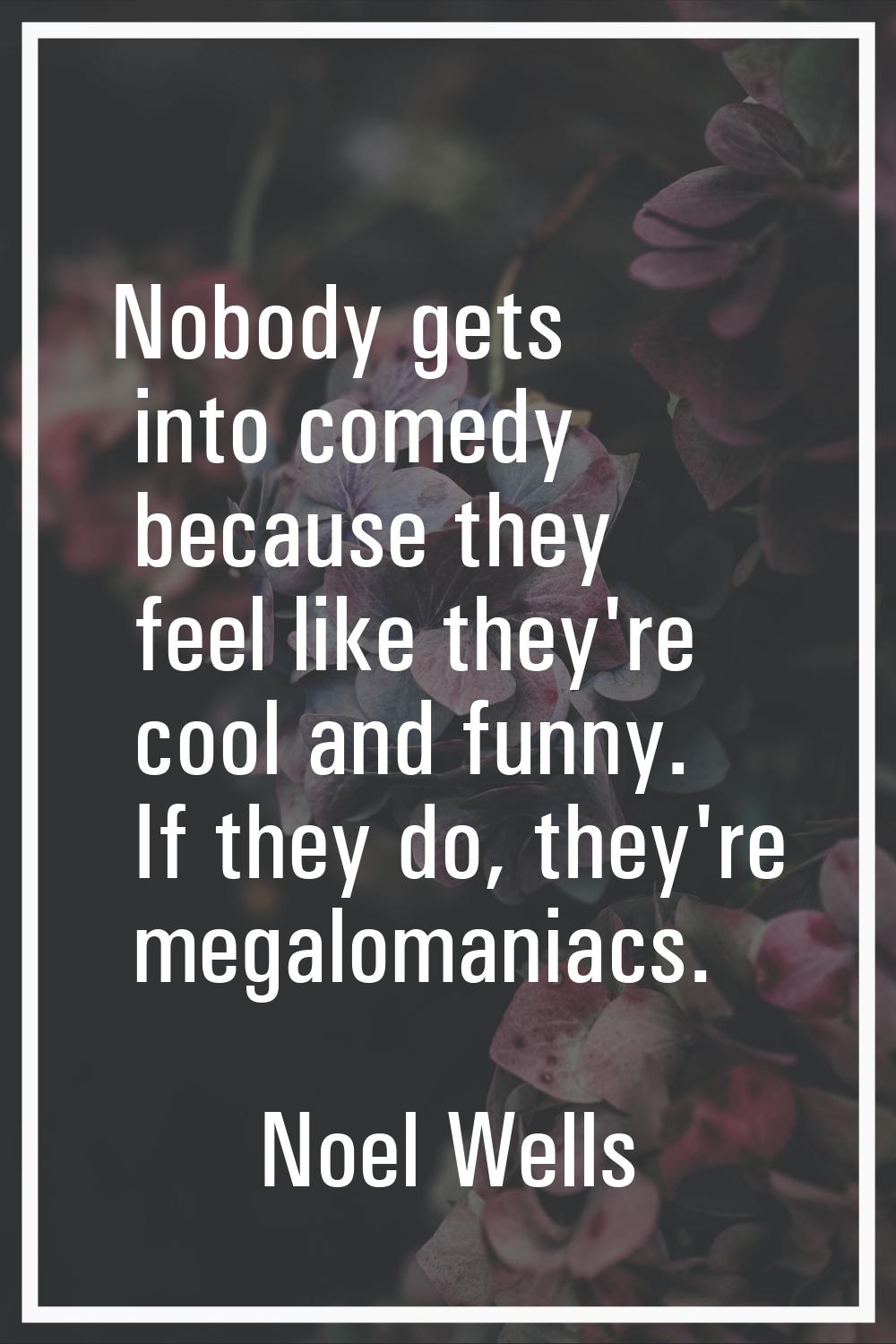 Nobody gets into comedy because they feel like they're cool and funny. If they do, they're megaloma