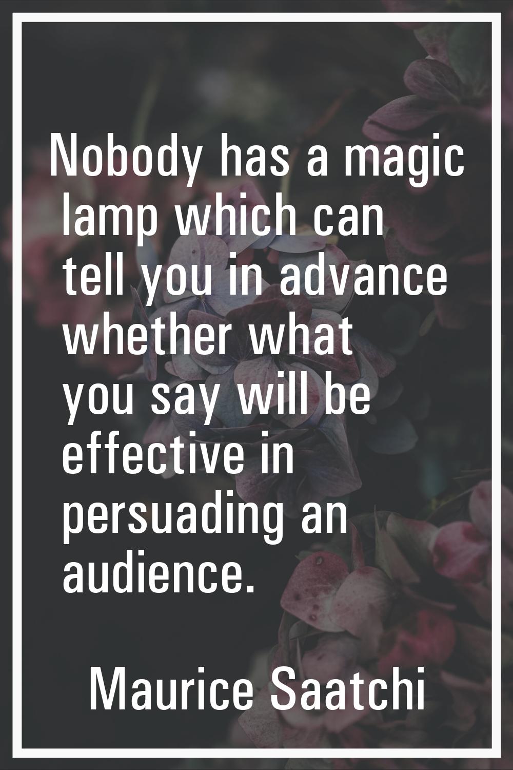 Nobody has a magic lamp which can tell you in advance whether what you say will be effective in per