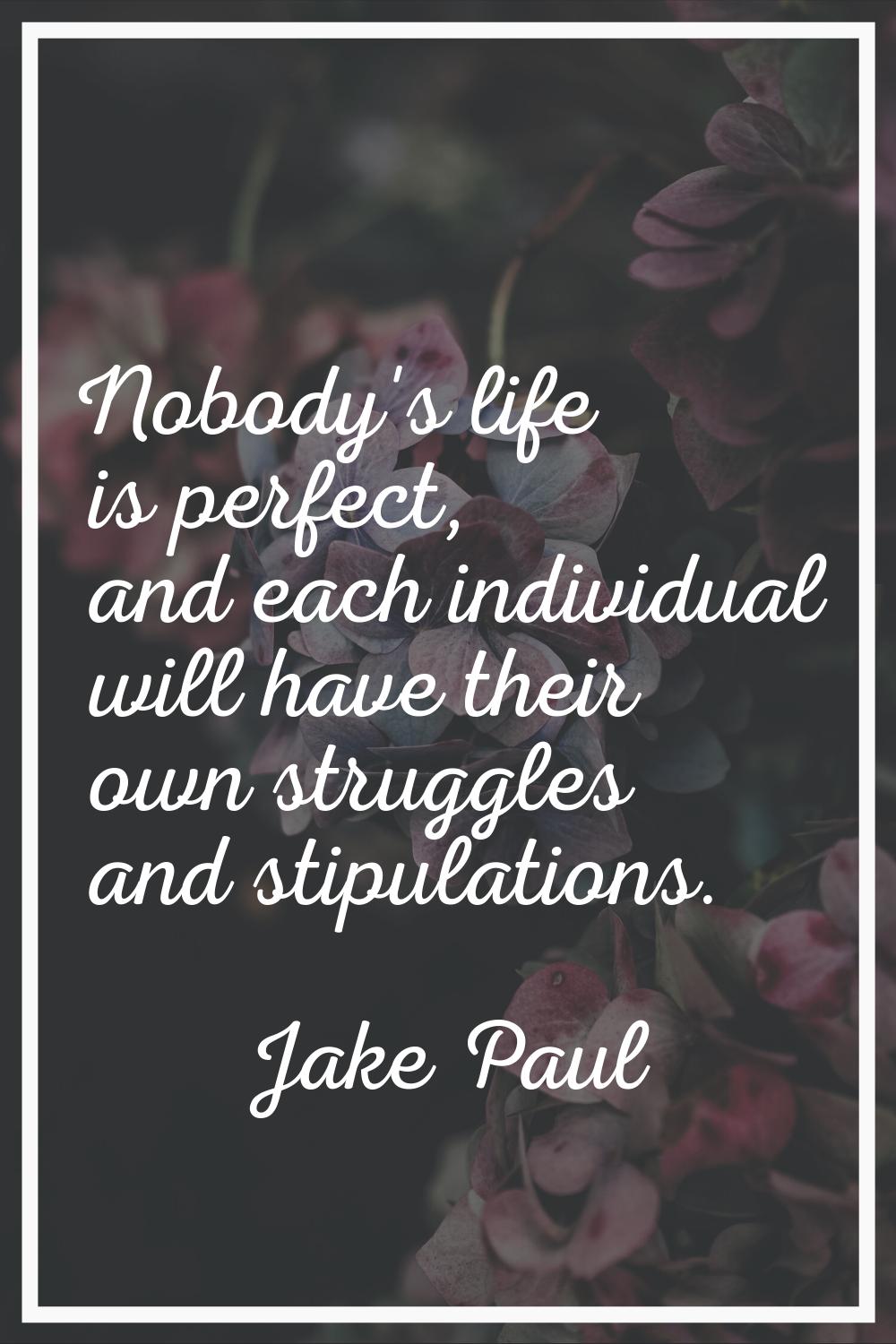 Nobody's life is perfect, and each individual will have their own struggles and stipulations.
