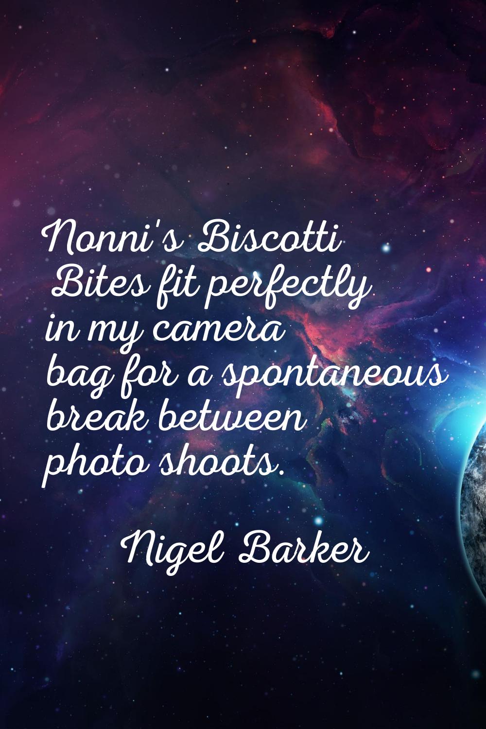 Nonni's Biscotti Bites fit perfectly in my camera bag for a spontaneous break between photo shoots.