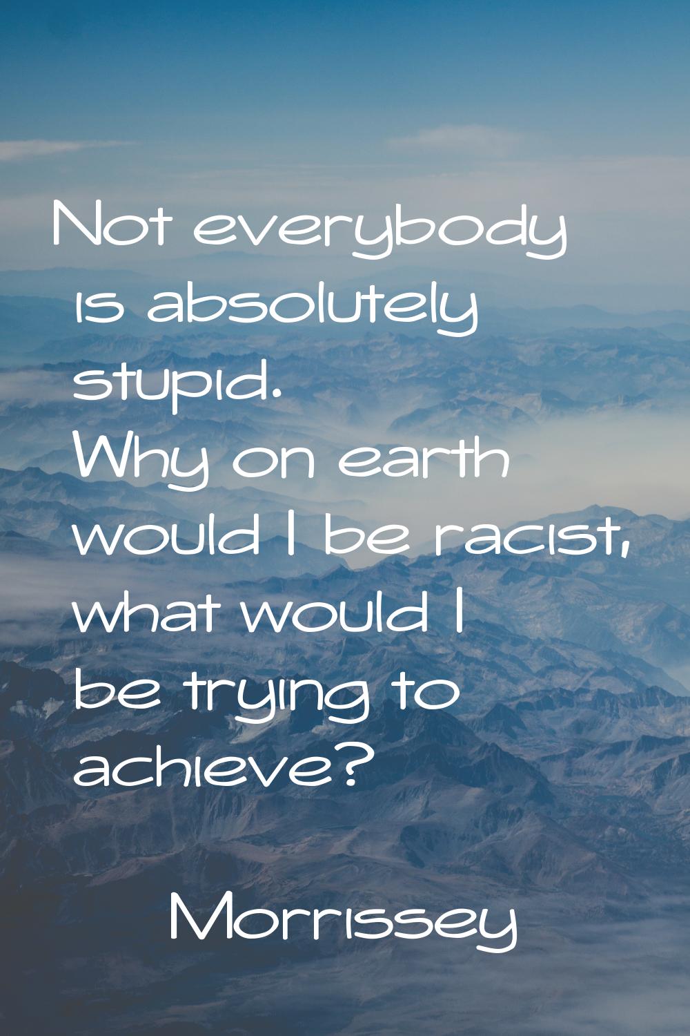 Not everybody is absolutely stupid. Why on earth would I be racist, what would I be trying to achie