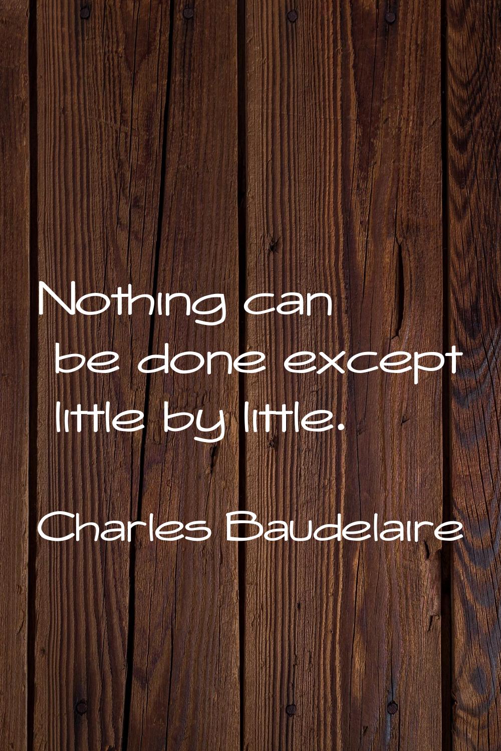 Nothing can be done except little by little.