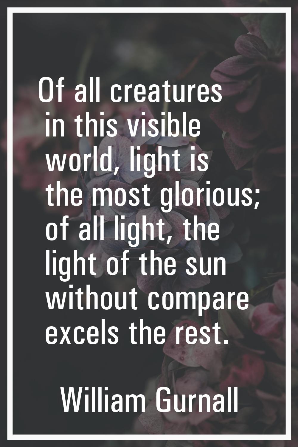 Of all creatures in this visible world, light is the most glorious; of all light, the light of the 