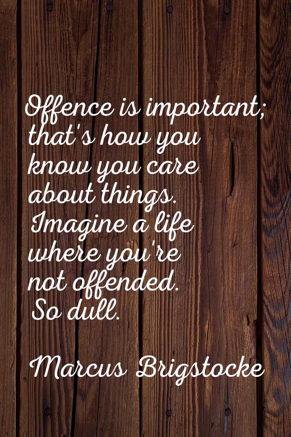 Offence is important; that's how you know you care about things. Imagine a life where you're not of