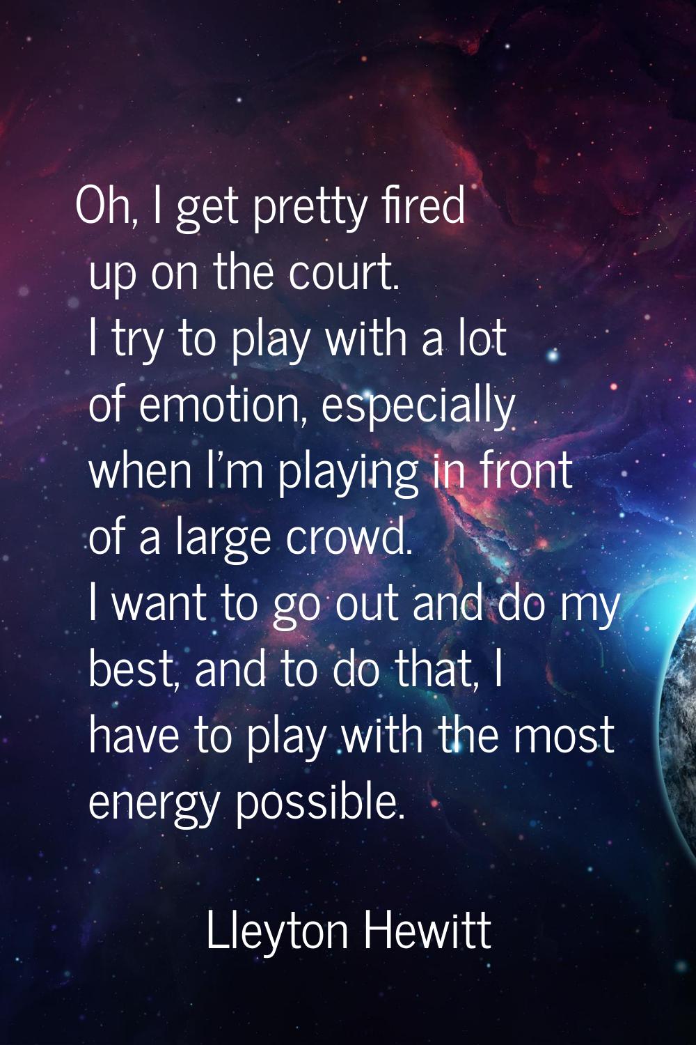 Oh, I get pretty fired up on the court. I try to play with a lot of emotion, especially when I'm pl