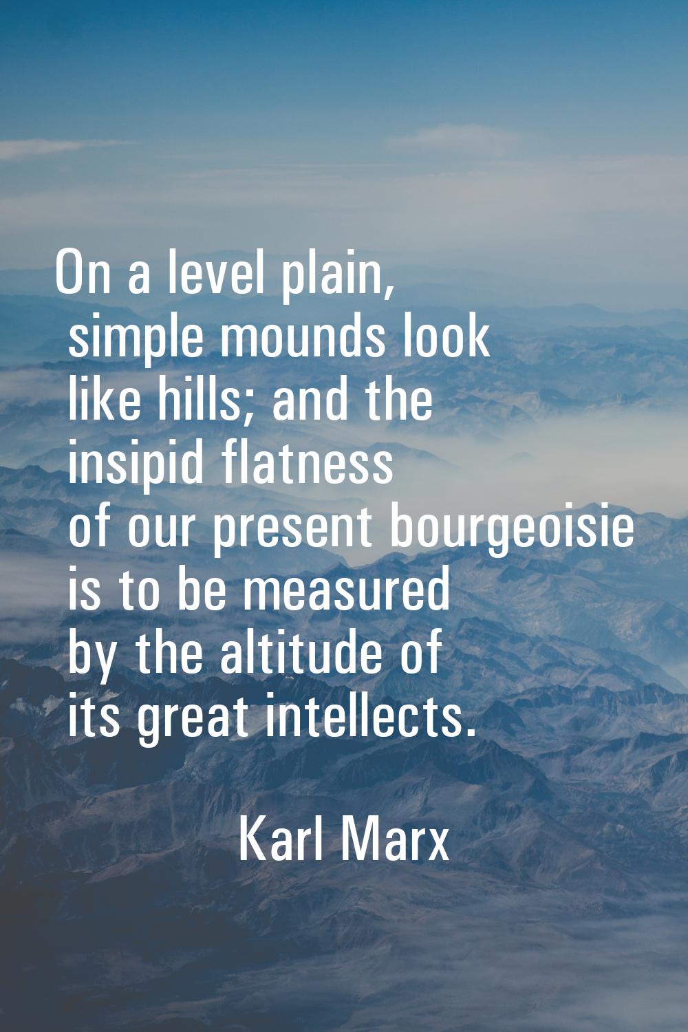 On a level plain, simple mounds look like hills; and the insipid flatness of our present bourgeoisi
