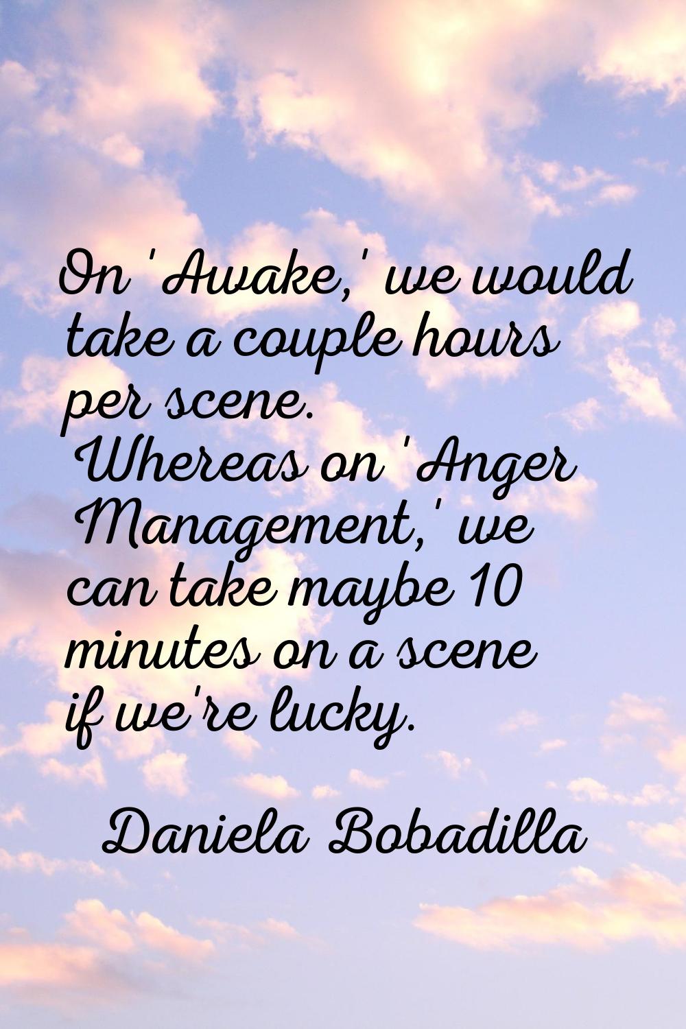 On 'Awake,' we would take a couple hours per scene. Whereas on 'Anger Management,' we can take mayb