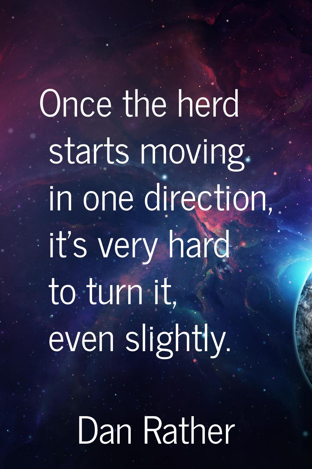 Once the herd starts moving in one direction, it's very hard to turn it, even slightly.