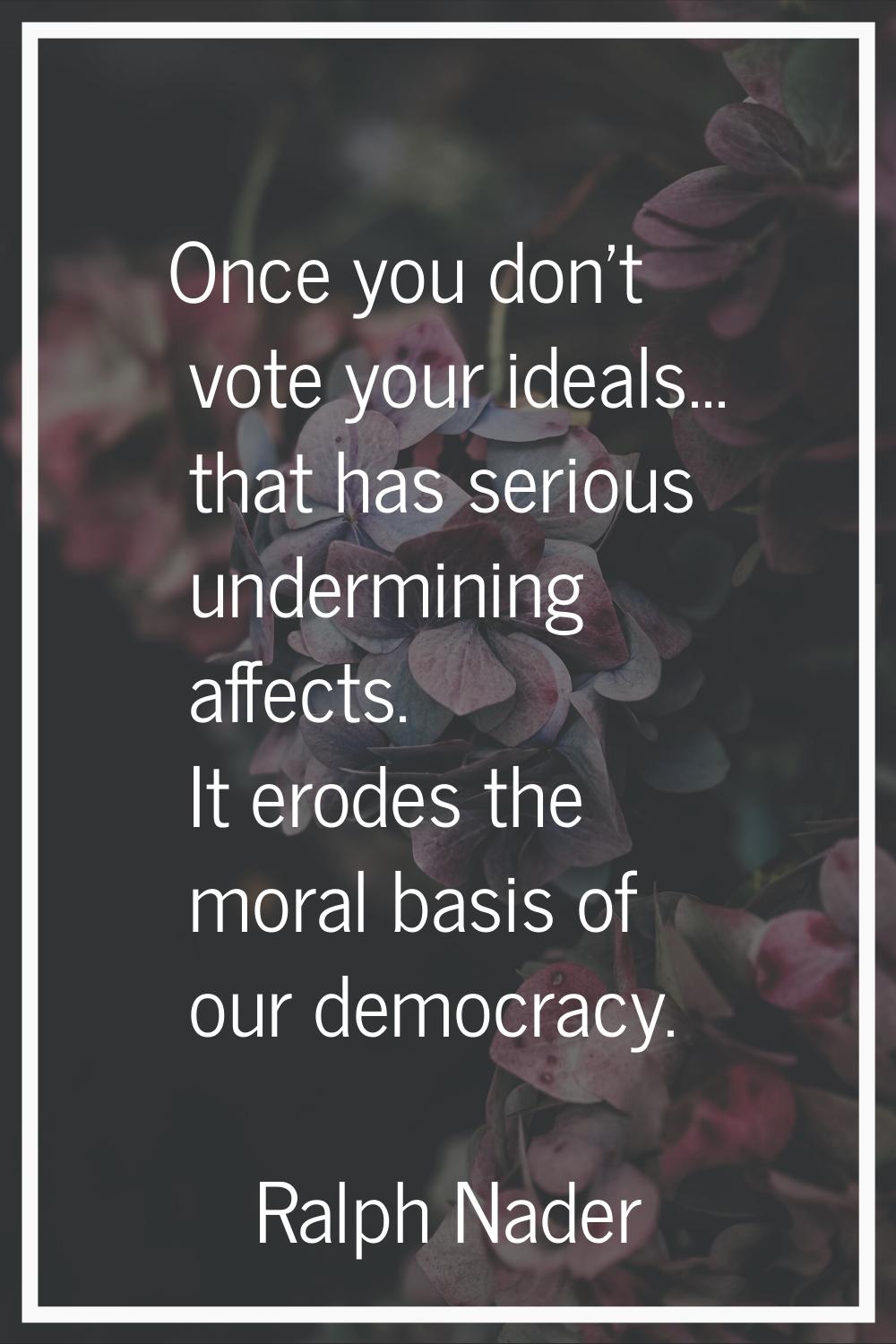 Once you don't vote your ideals... that has serious undermining affects. It erodes the moral basis 