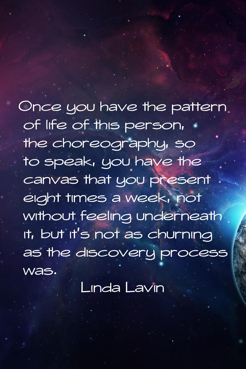 Once you have the pattern of life of this person, the choreography, so to speak, you have the canva
