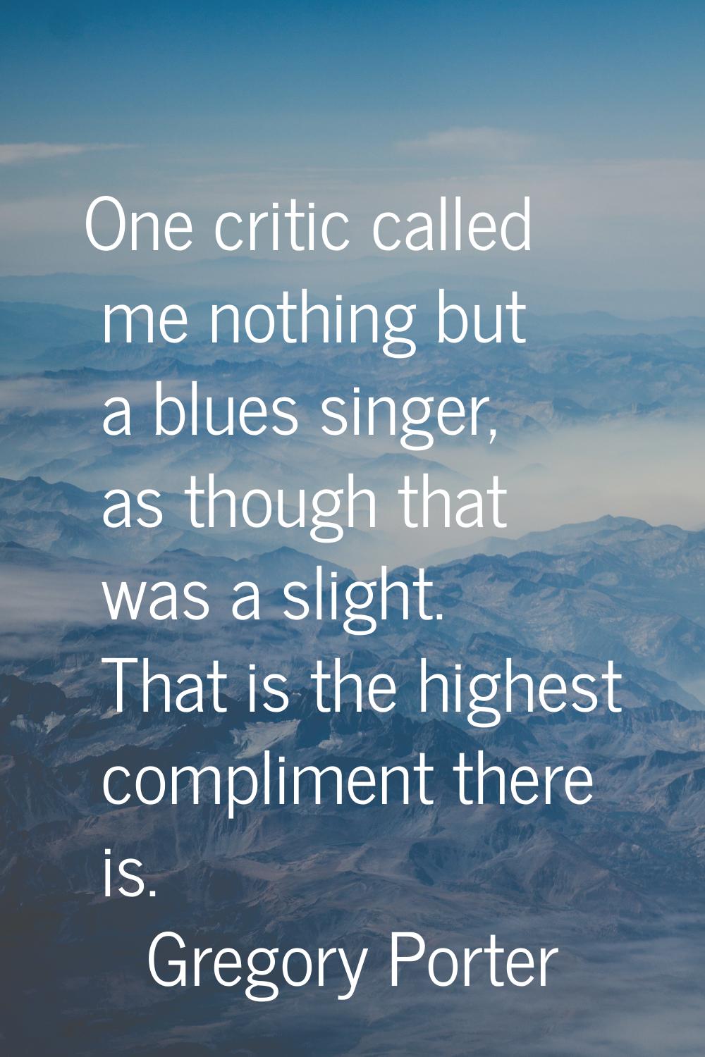 One critic called me nothing but a blues singer, as though that was a slight. That is the highest c