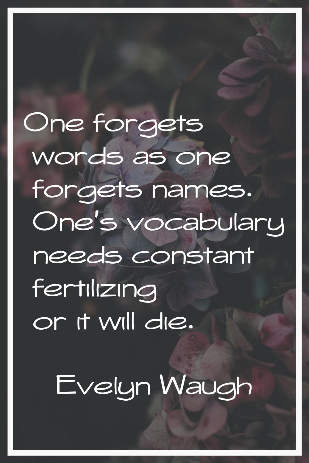 One forgets words as one forgets names. One's vocabulary needs constant fertilizing or it will die.