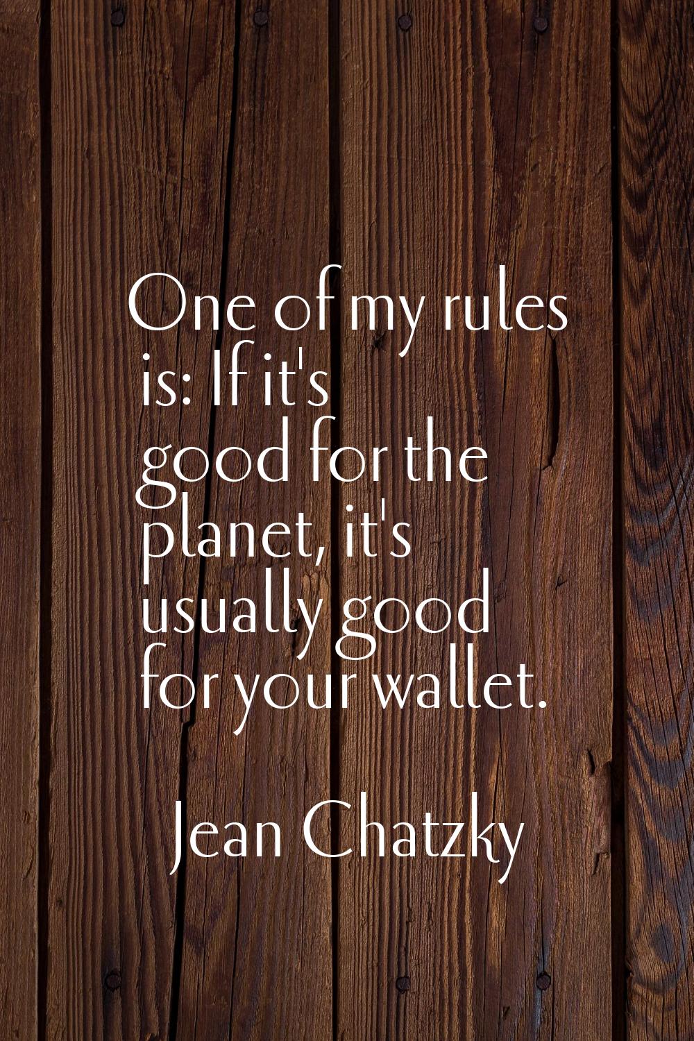 One of my rules is: If it's good for the planet, it's usually good for your wallet.