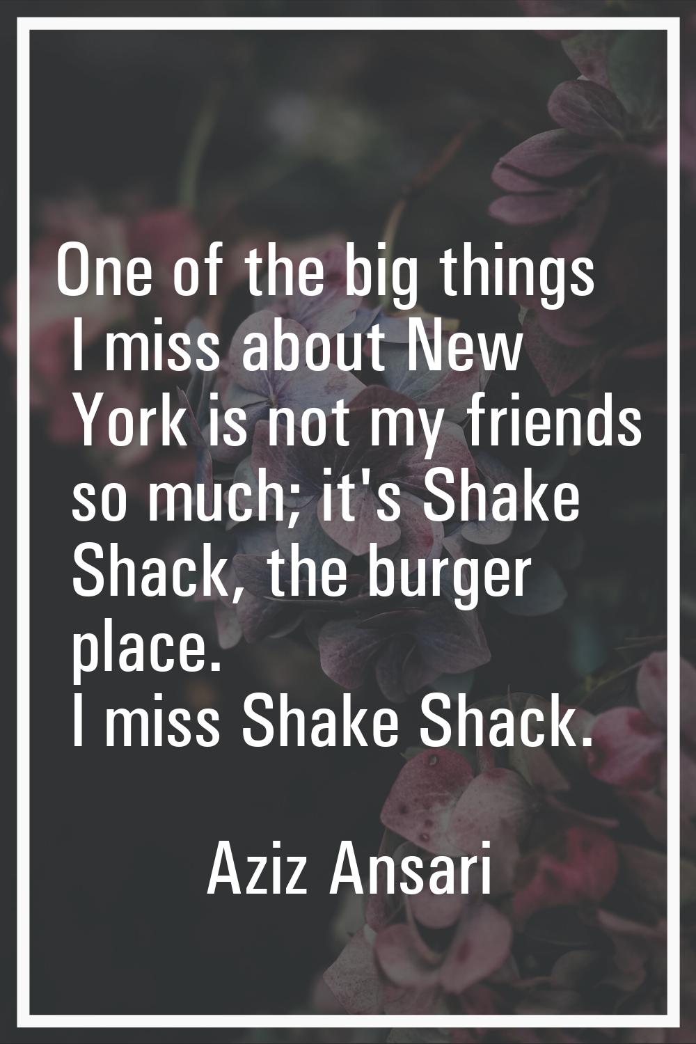 One of the big things I miss about New York is not my friends so much; it's Shake Shack, the burger